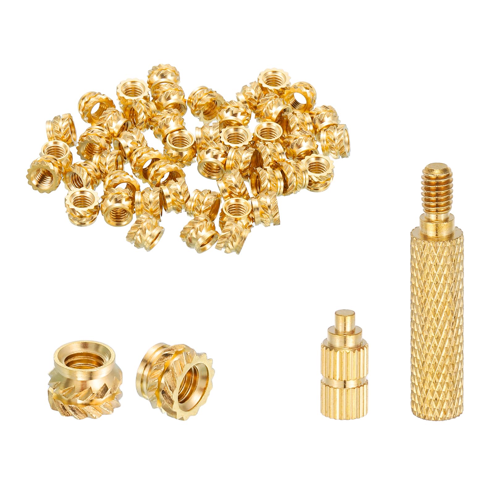 sourcing map 50 Pcs Threaded Inserts with Soldering Iron Tip Press Tool, M3 x 3.5mm H x 5mm OD Brass Metric Knurled Nuts Heat Set Inserts Embedment Nut for 3D Printing Plastic Parts โ image 1