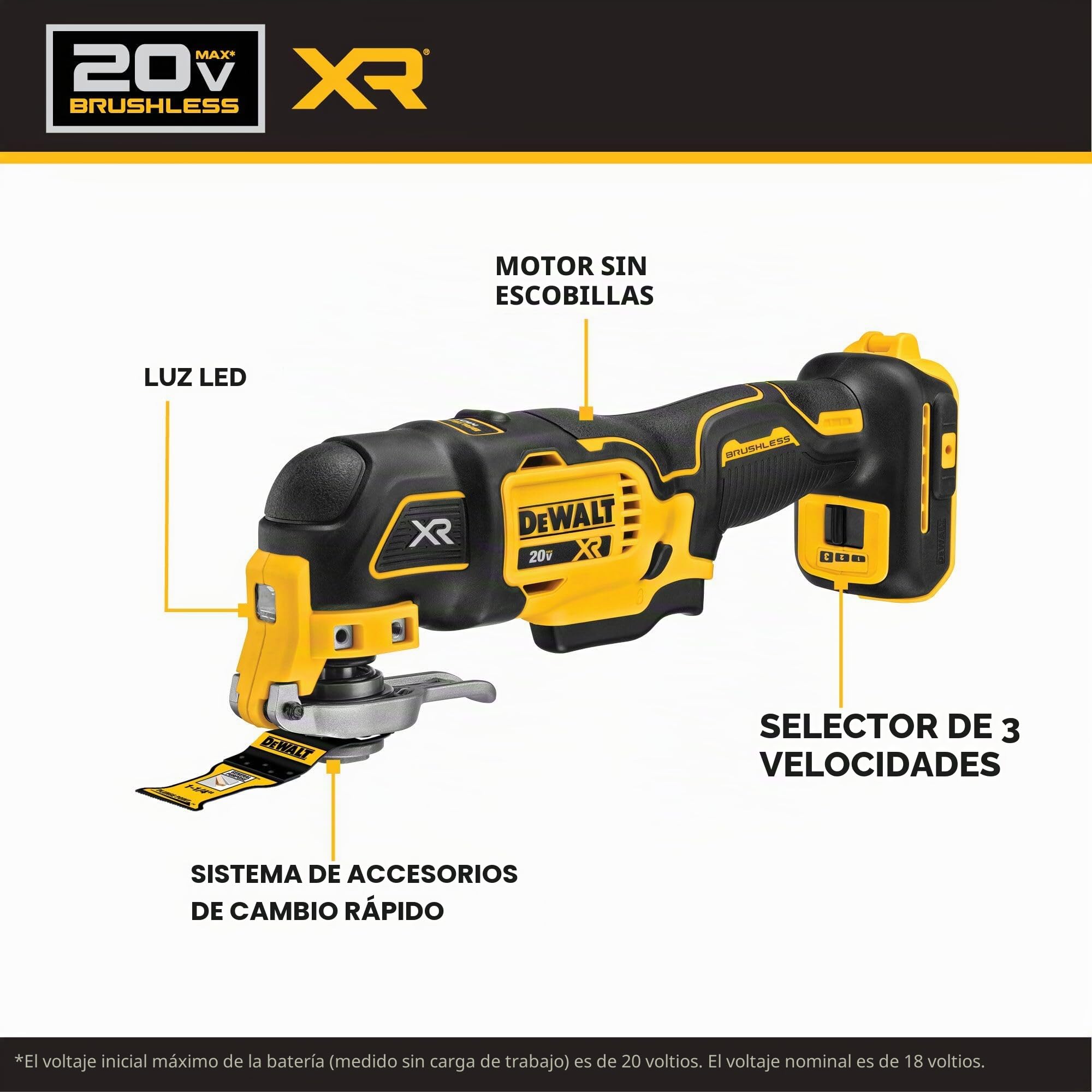 DEWALT - 20 V MAX XR - Kit multiherramienta oscilante, velocidad variable (DCS356D1)
