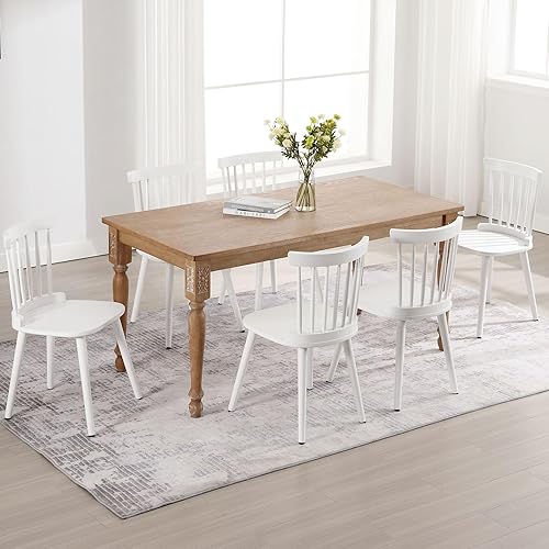 Miniatura 8 de Juego de 2 sillas de comedor blancas Windsor, sillas de comedor de madera con respaldo de husillo, sillas laterales de cocina modernas de mediados