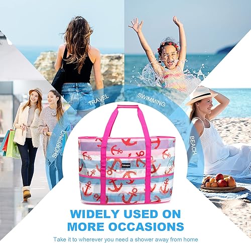 Miniatura 7 de Bolsa de playa de malla, bolsas de playa extra grandes con 9 bolsillos y cremallera, impermeable, ligera, bolsa de playa para viajes a la