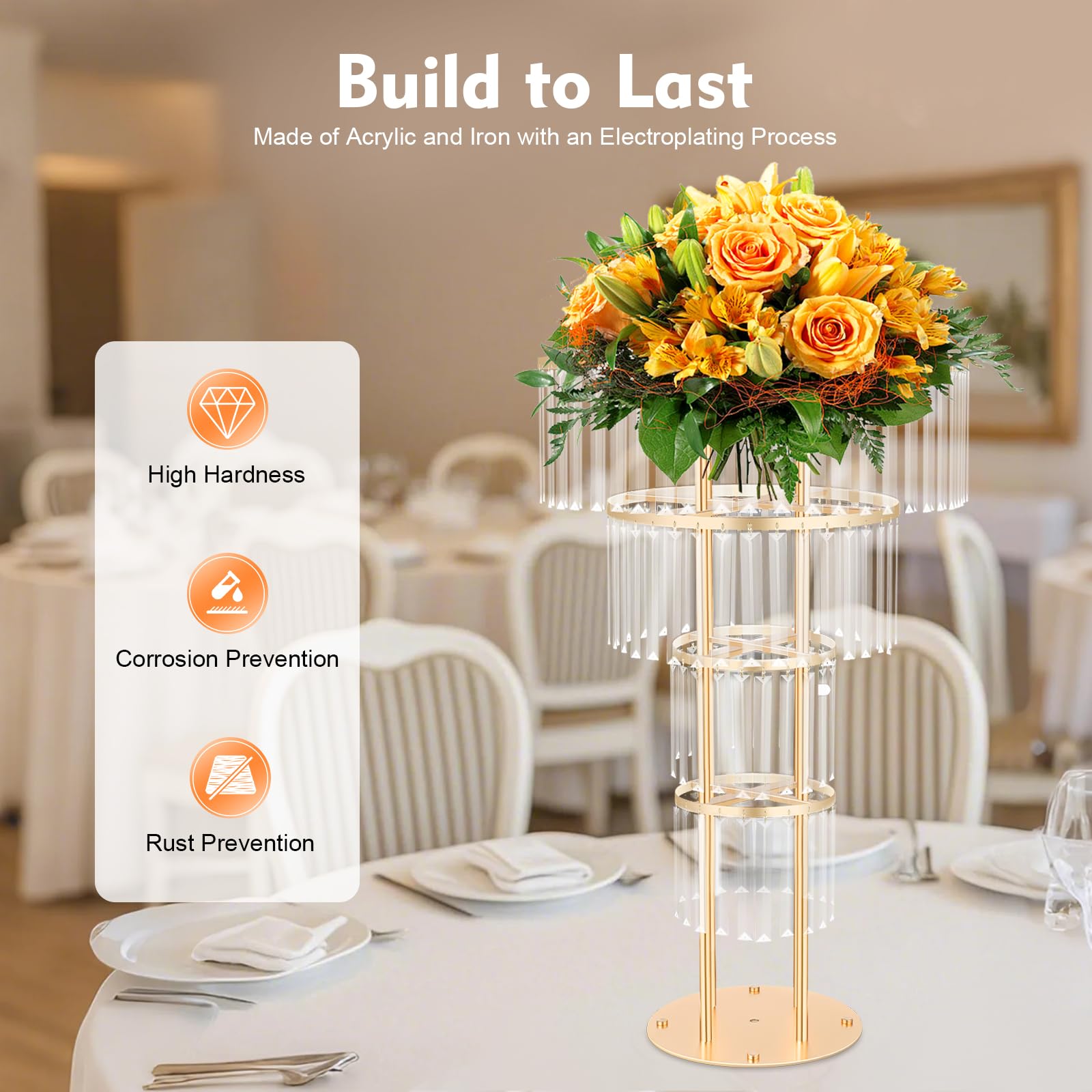 Centros de mesa de boda, decoración de flores, jarrones de cristal dorado de 35.4 pulgadas, decoración moderna de pedestal redondo dorado, soporte de pedestal redondo de 3 niveles para