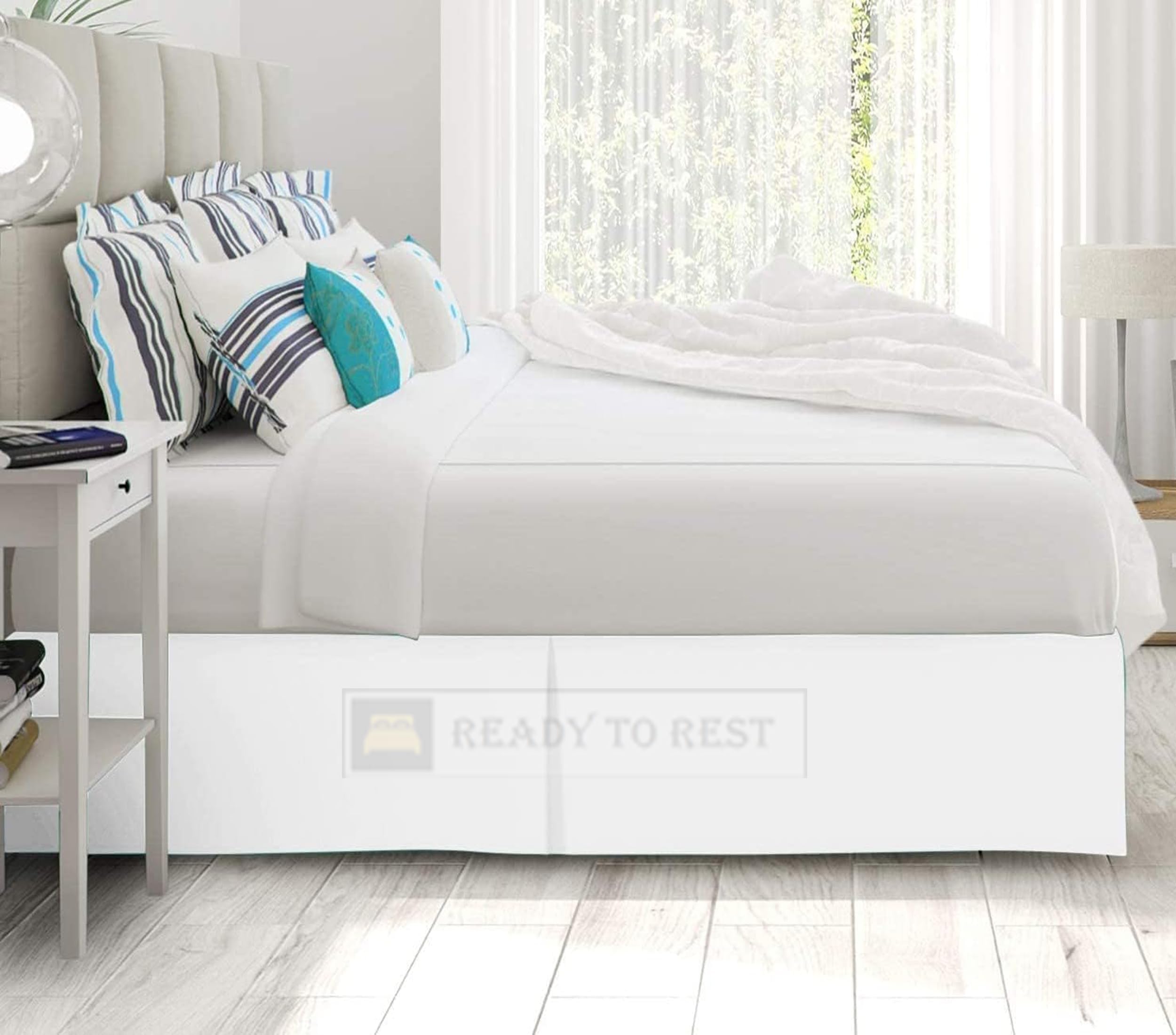 Pleated Bed Skirt with Split Corners White Pleated Bed