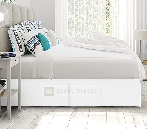 Miniatura 1 de Falda de cama plisada con esquinas divididas, falda de cama plisada blanca tamaño King de 16 pulgadas, falda de cama plisada, volantes de polvo 100%