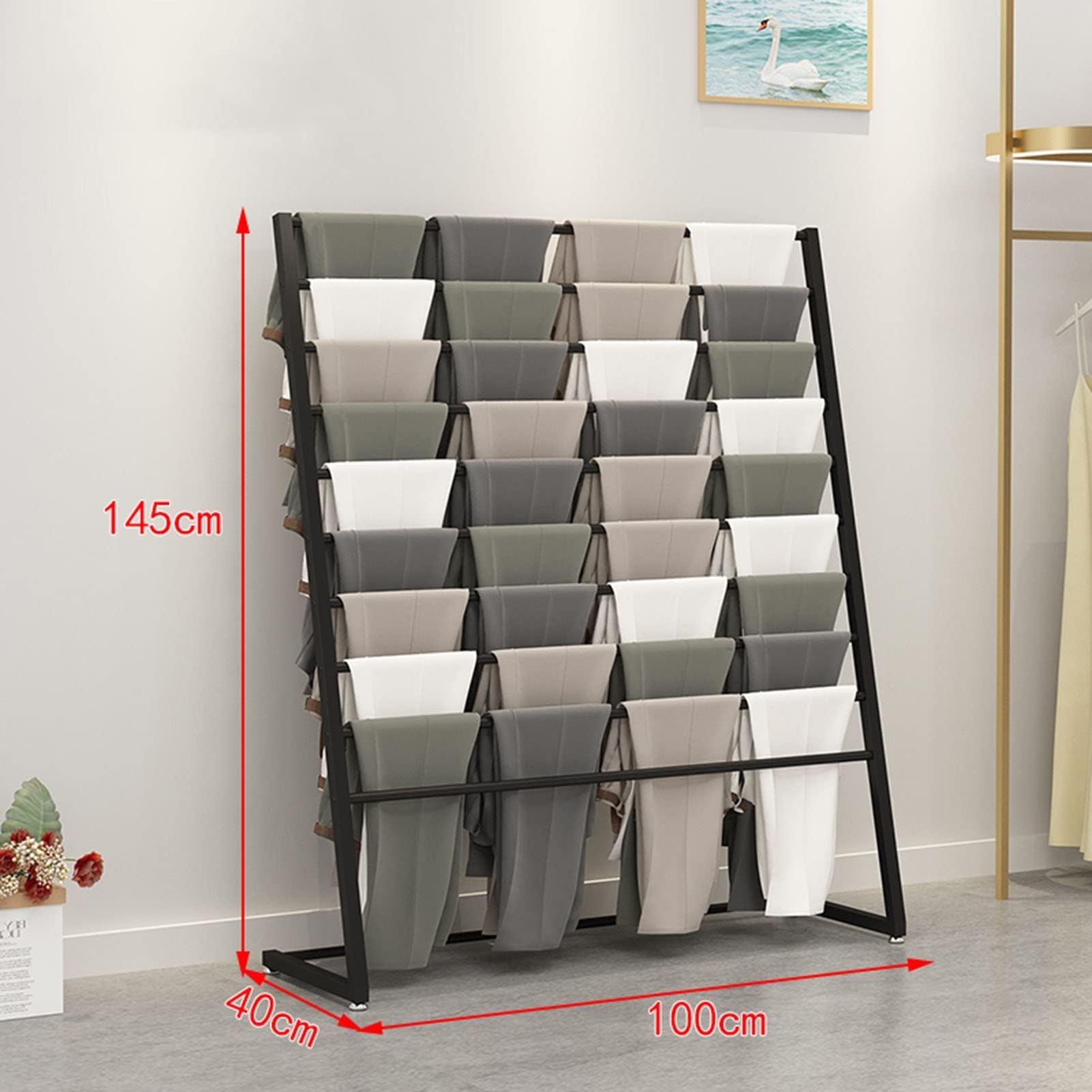 Soporte para pañuelos - Perchas metálicas para hijabs - Perchero de pie para Pantalones de Traje - Estante Organizador Colgante para sábanas, pantalón de Tela p,Black-100X40X145CM