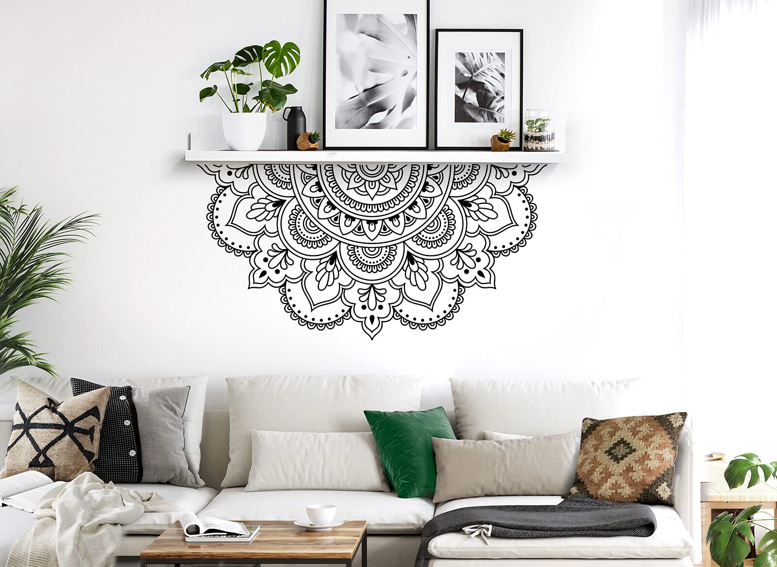 Grandora W5591 - Adesivo da parete per soggiorno, motivo mandala I nero, 115 x 58 cm