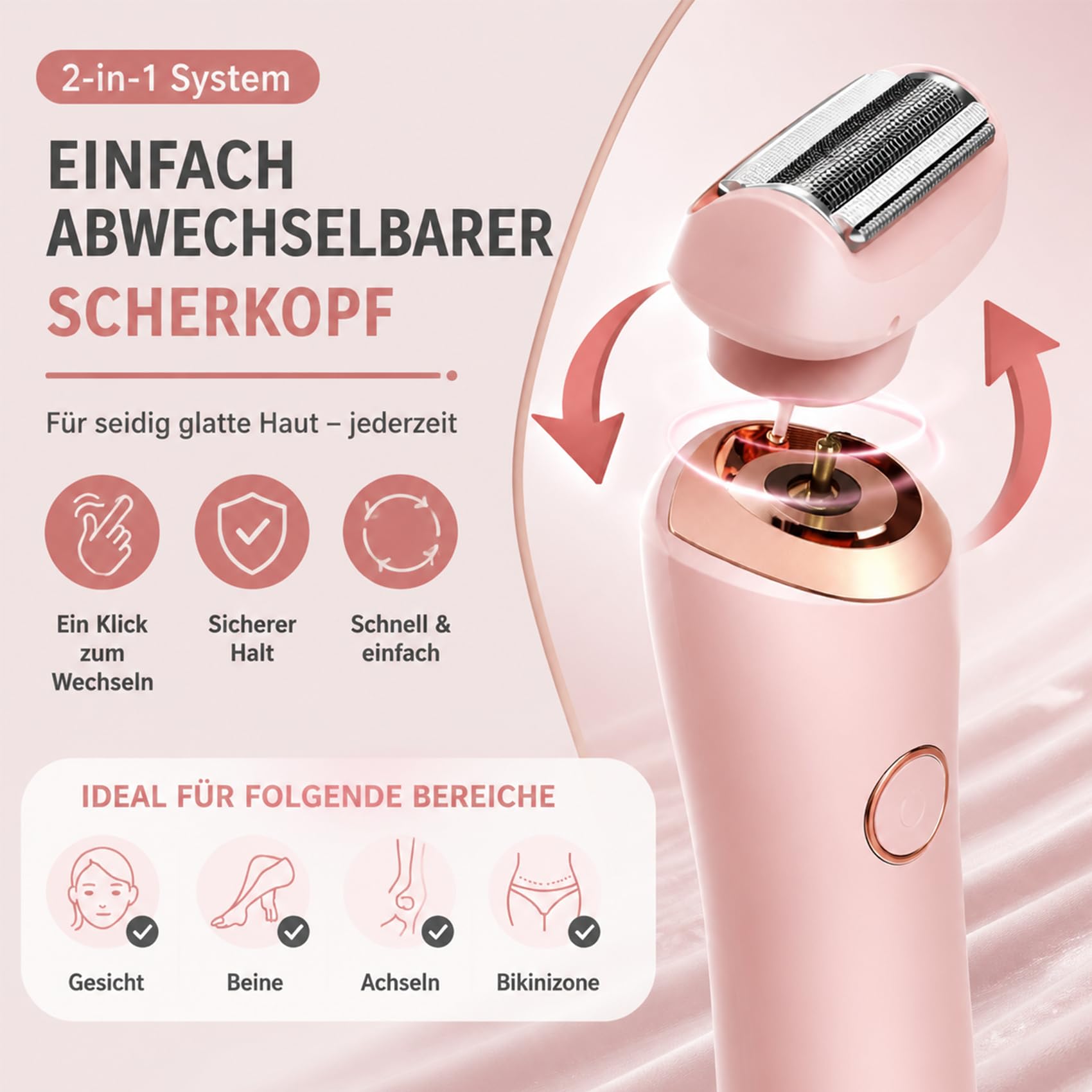 Boulina Rasierer Damen, 2-In-1 Glisse Pro Rasierer, Einfach Zu Reinigen, Sowohl für Den Nass- Als Auch für Den Trockengebrauch Geeignet für Beine, AchselhöHlen und Bikinizone (Blau*1)