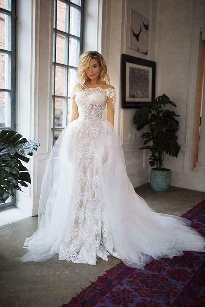 puff sleeve maxi dress Stylish Detachable Train Champagne Lace Bridal Dresses Custom Made Wed –  Siaoryne