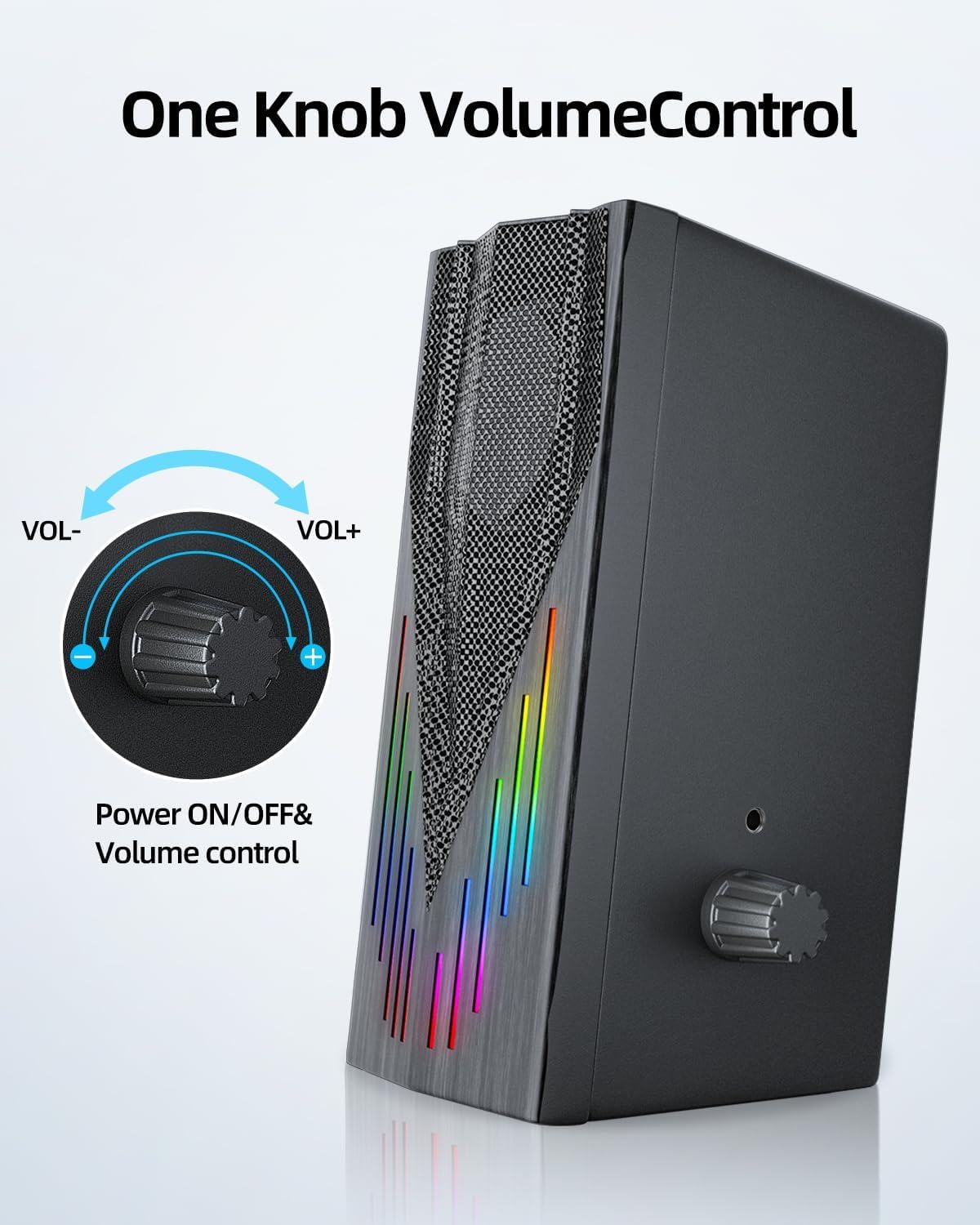 Uakinat Altoparlanti per computer con 6 luci RGB colorate, alimentati tramite USB AUX da 3,5 mm con suono stereo forte, ingresso cuffie per desktop, PC/laptop/tablet telefono