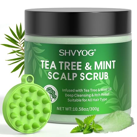 Tea tree scalp peeling hair peeling with mint cleansing and nourishing scalp oil regulating tea tree shampoo prevention of hair loss scalp peeling with scalp massage device 300g / 1058oz