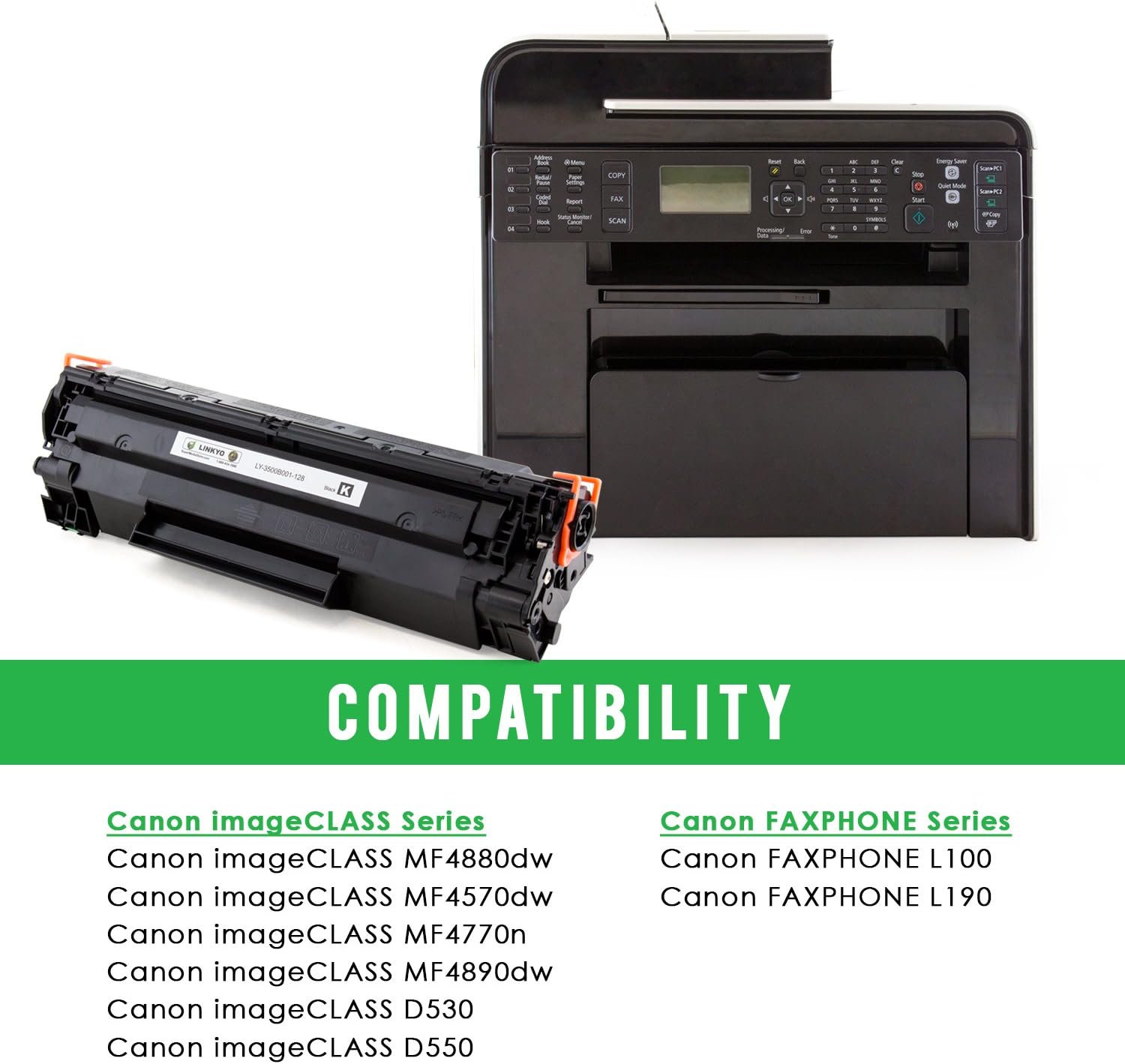 LINKYO Compatible Toner Cartridge Replacement for Canon 128 (Black)