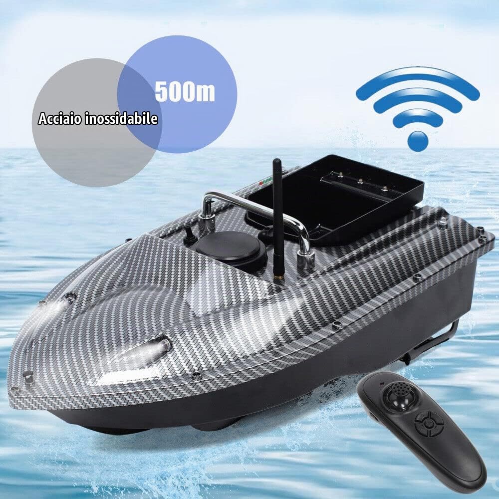 Barca di avviamento telecomandato 500 m per pesca alla carpa - Esca Auto Cruise, Camouflage, Batterie, LED per pesca notturna