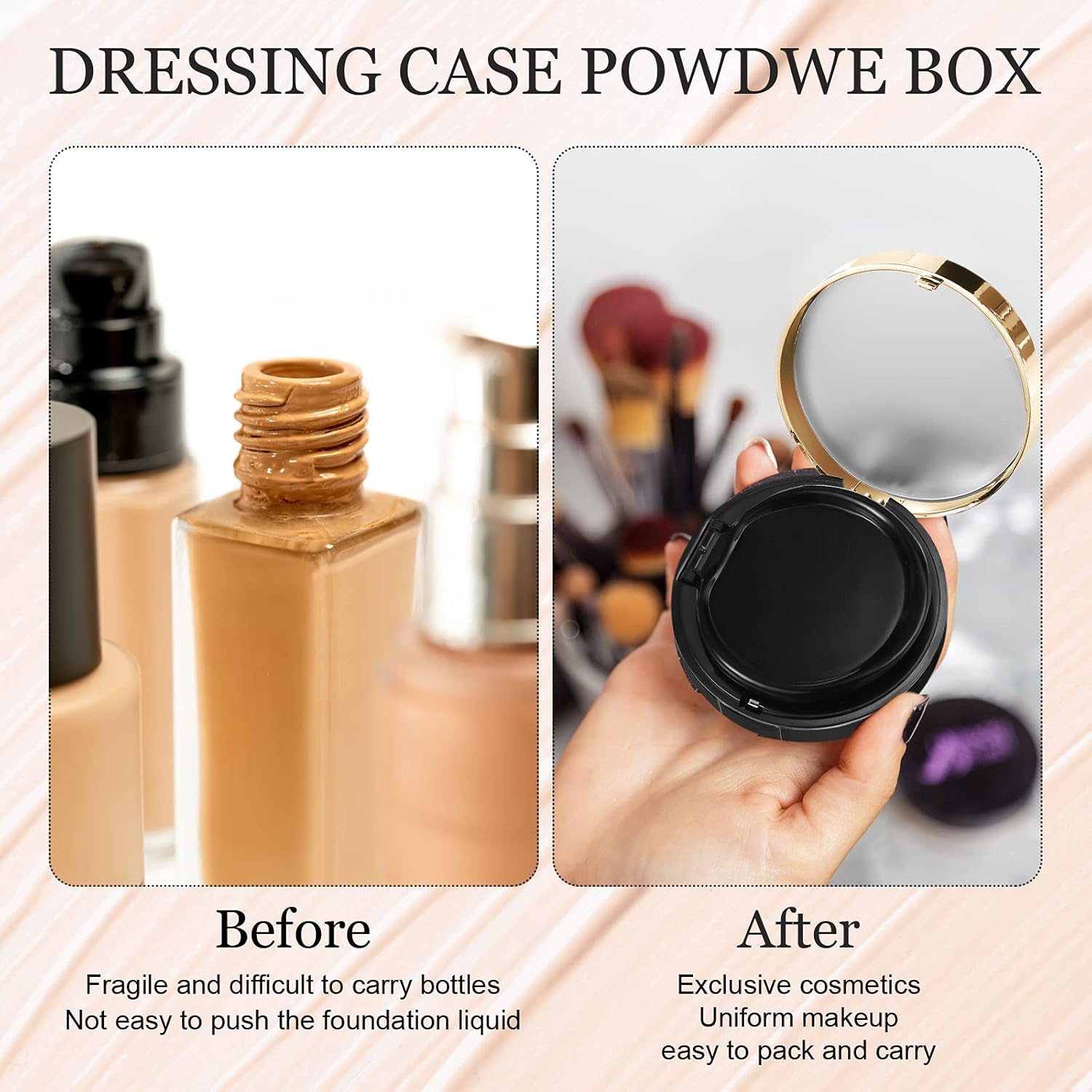2 Pieces Empty Cushion Foundation Box Portable Cushion Puff Box Refillable Powder Puff Box Empty Powder Container with Sponge Powder Puff for Women Travel Vacation, Black, 0.5 oz : Beauty & Personal Care