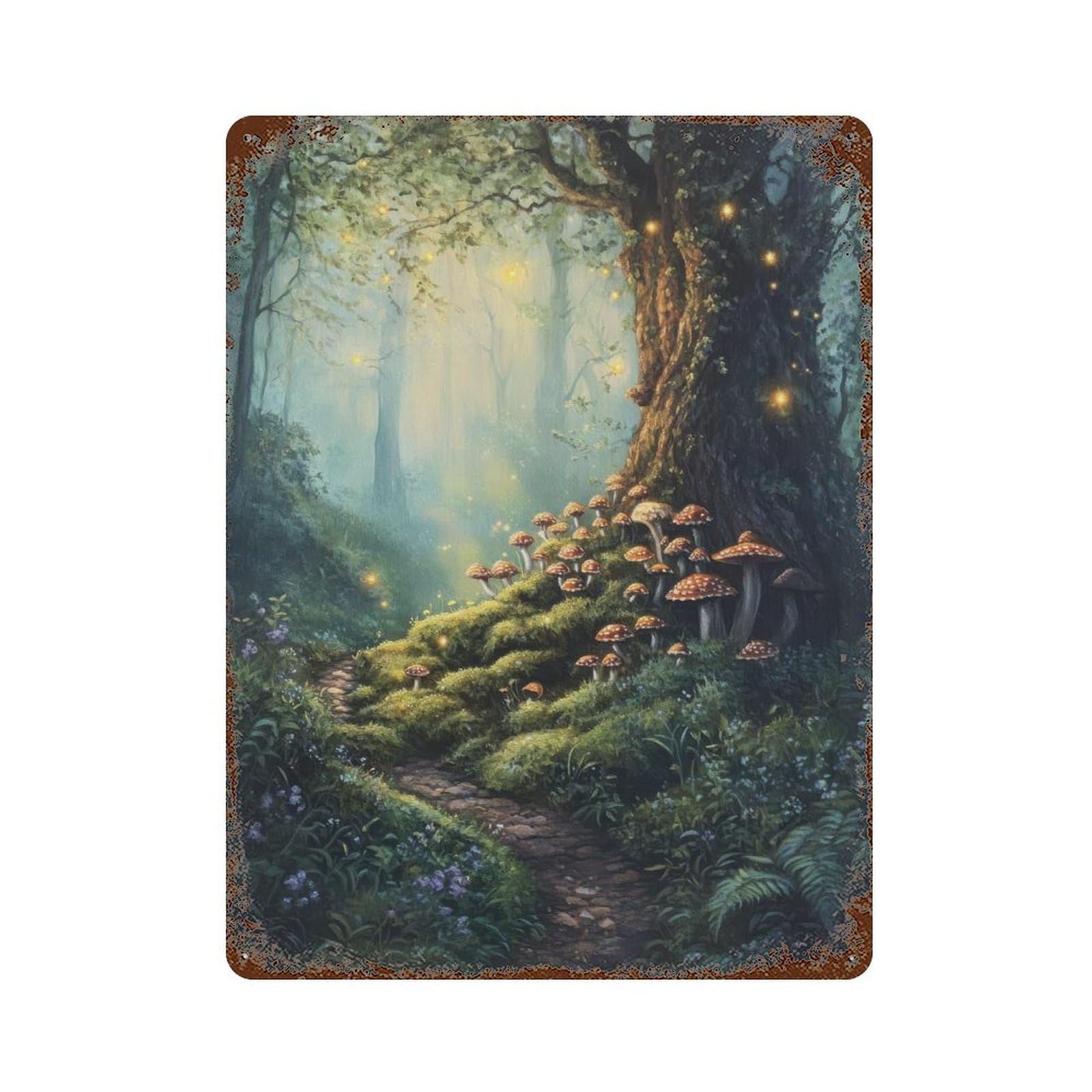 Woodland Glade Fairy Forest Cottagecore Decor Dark Academia Enchanted Landscape Illustration Vintage Nature Wall Decor Art Metal Tin Poster Modern Home Decor Art Home Bar Shop Decorations Vintage Sig