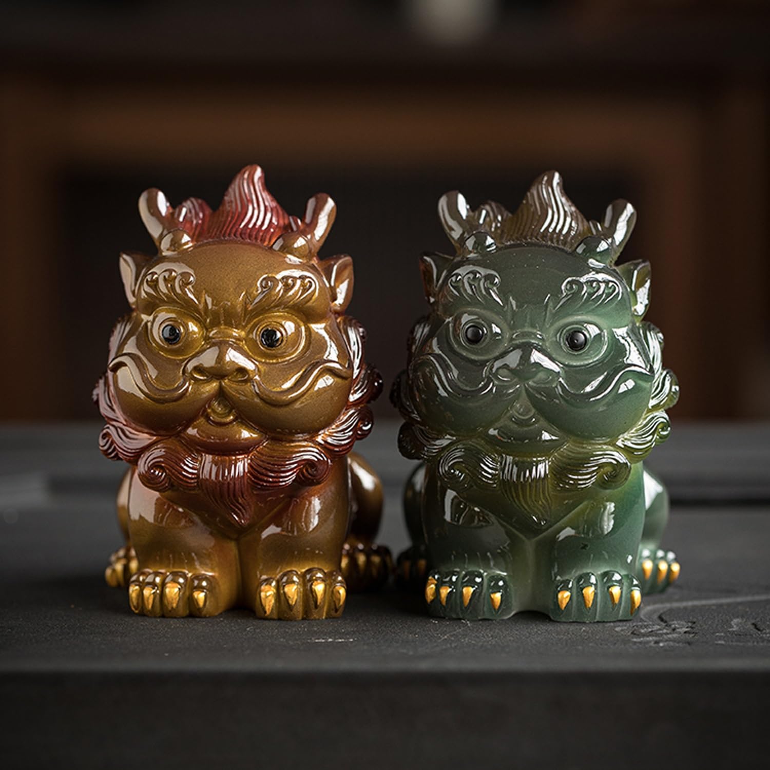 Herbata Pet Ornament Kolekcja Chińskiej Rzeźb Feng Żywica Mityczne Dzikie Zwierzę Kolor Zmieniający Akcesoria Do Zestawu Herbaty, Statuetka Biurko Herbata Ozdoba Dla Miłośników Herbaty Prezenty Do Her