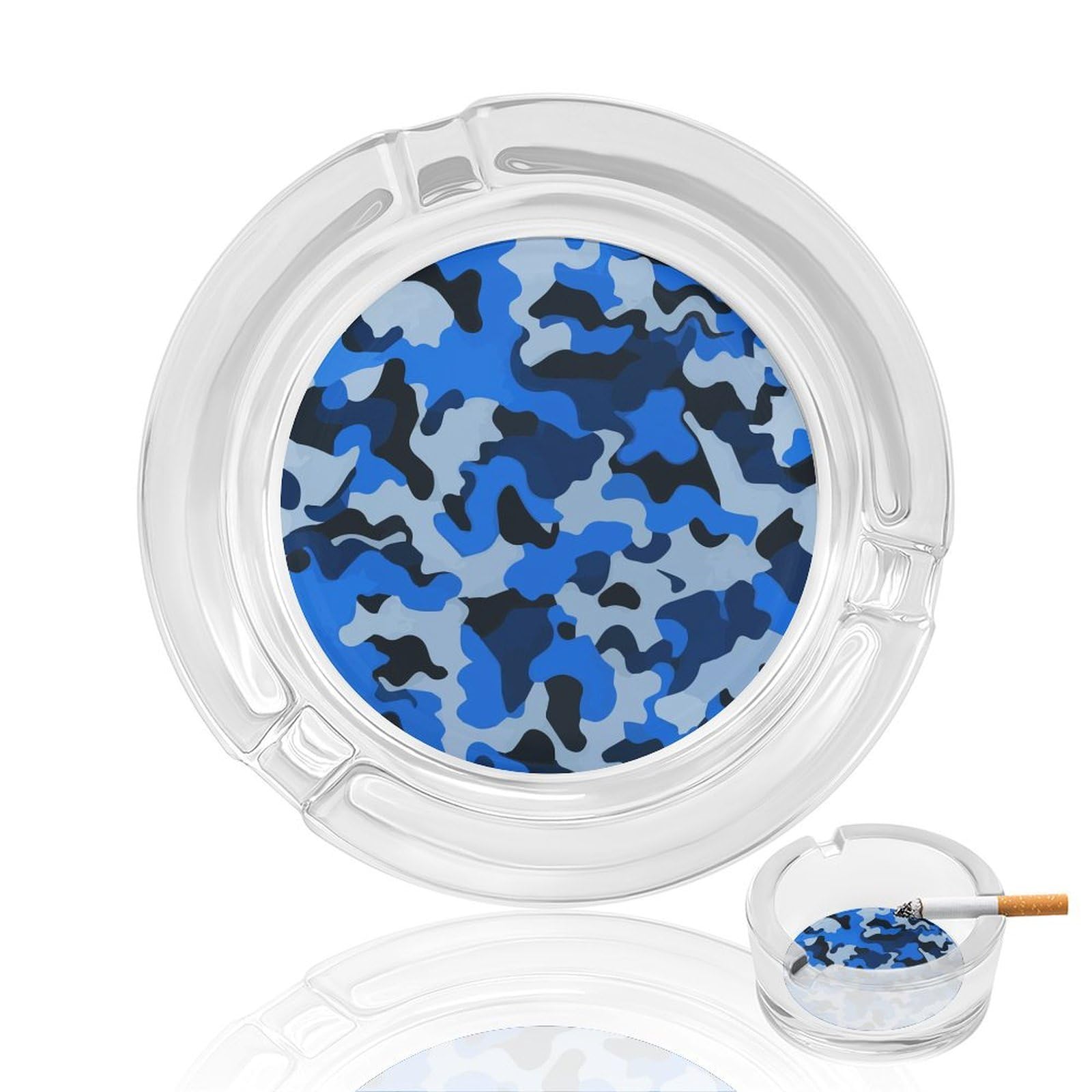 Camouflage Pattern104 Glass Ashtray 3.3 Inch Round Cigarette Ash Holder with 4 Grooves for Home Office Outdoor One Size