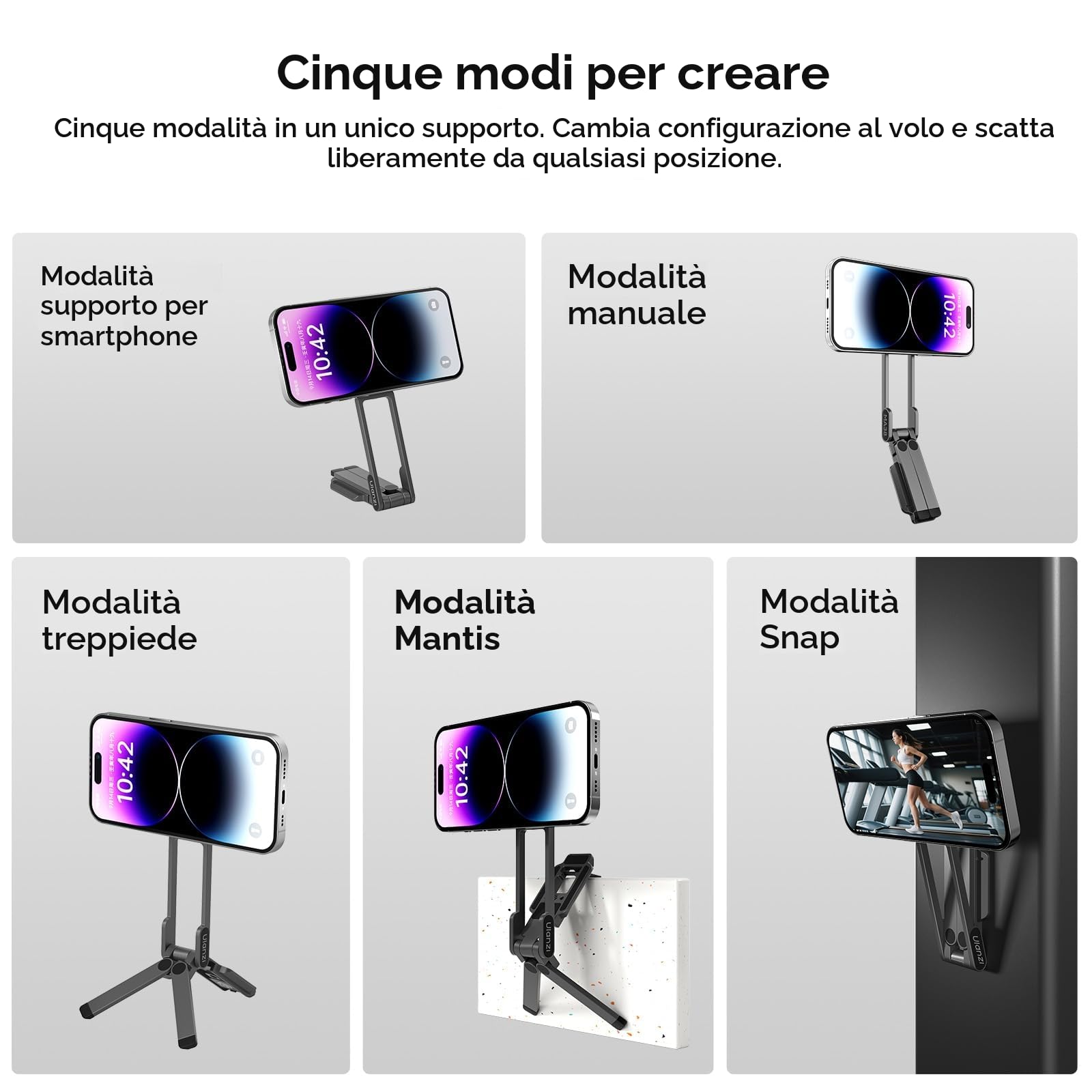 ULANZI MA38 Supporto Magnetico 5-in-1 per iOS,108 g, Addattore cellurare con magnete >14 N, Arca-Swiss, Mini treppiede in alluminio con gancio nascosto, angolo 180°,Carico massimo 450 g