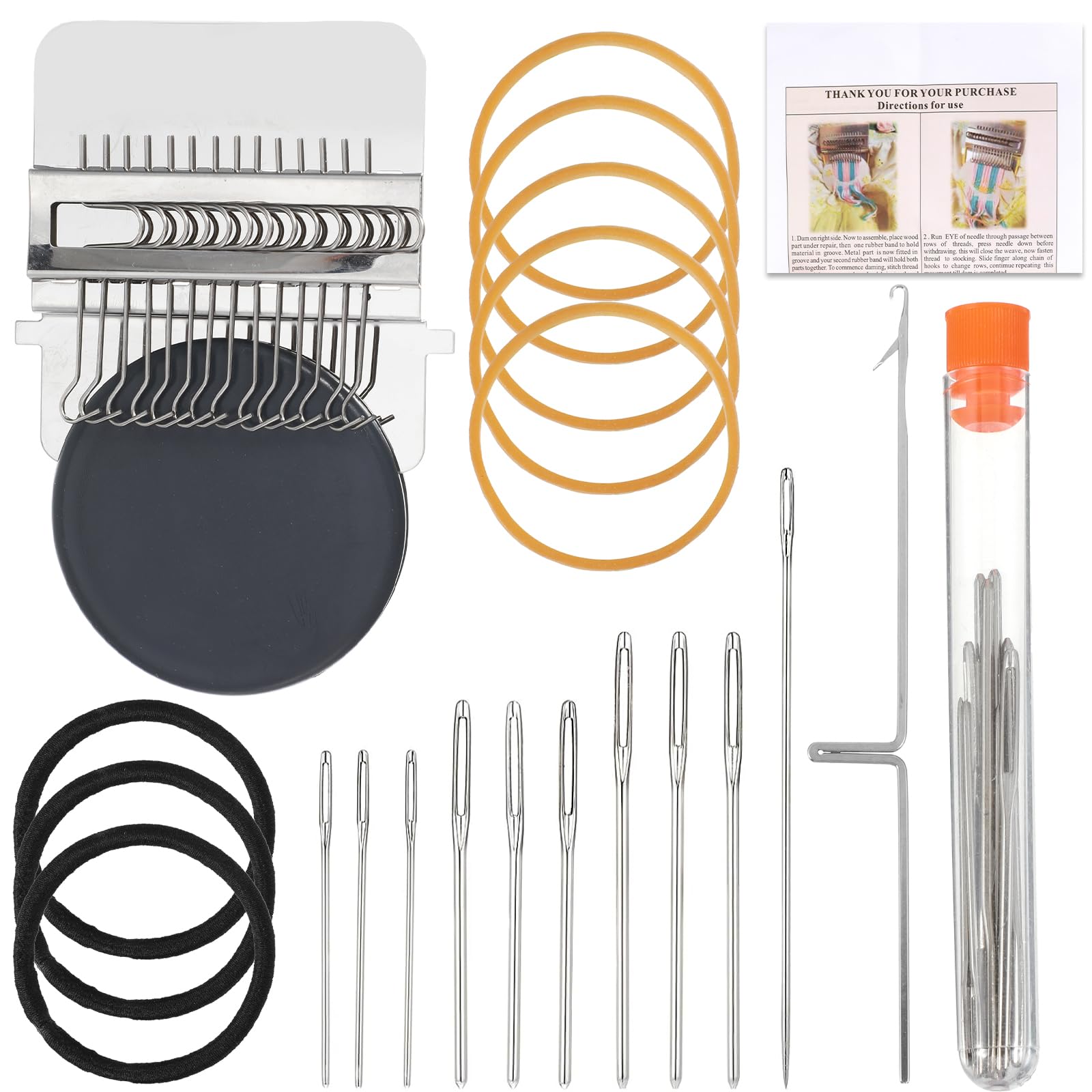 Mini Loom Machine Kit, Gray Wooden Weaving Tool with Stainless Steel Needles and Rubber Band, Loom Type Weave Tool for Beginners, Quickly Mending Jeans, Mending, Socks, Clothes