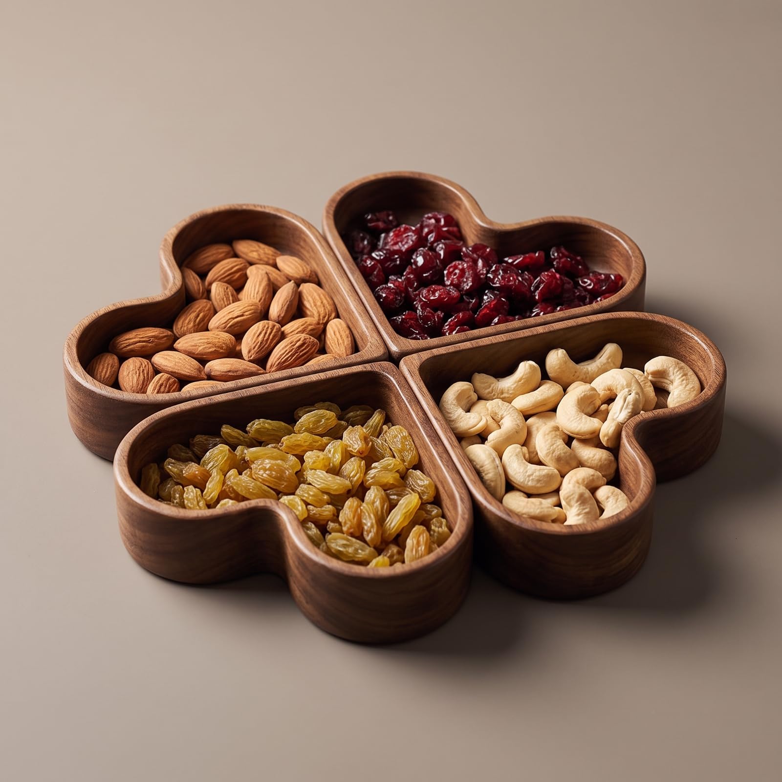Miniatur Herztablett | Stapelbares Design, Snackteller, naturbelassen, für Couchtisch