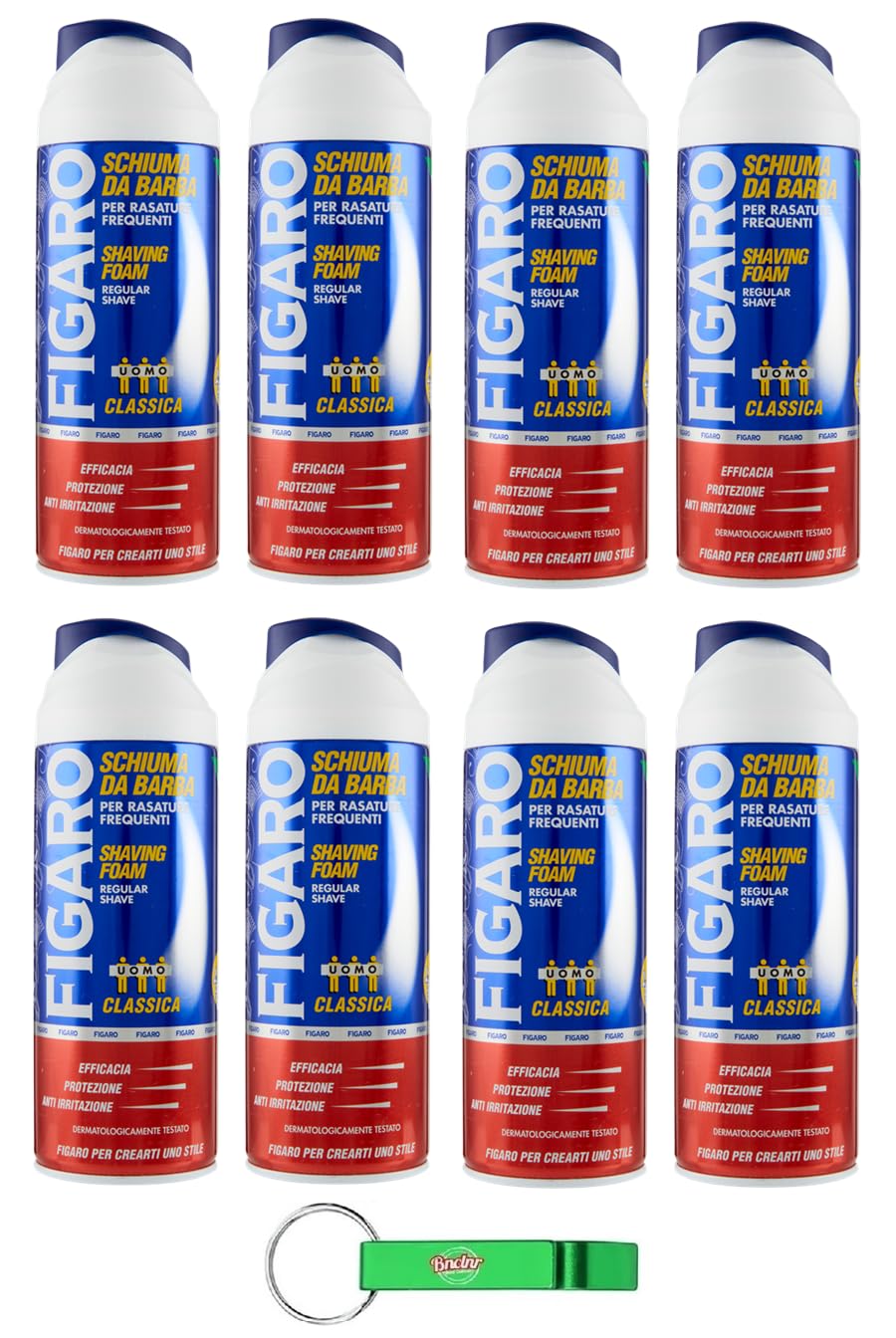 Figaro Schiuma da Barba Original Classic - Lote de 8 espumas de afeitar para afeitarse frecuentemente, 400 ml + llavero Beni Culinari gratuito