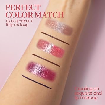 HOSAILY Lip Combo Sets, Brown Plumping Lip Contour Liner Pencil and Pink Lipstick Combo, Matte Highly Pigmented Lip Liner Moisturizing High Shine Shimmer Long Lasting Lipstick Stain Makeup01