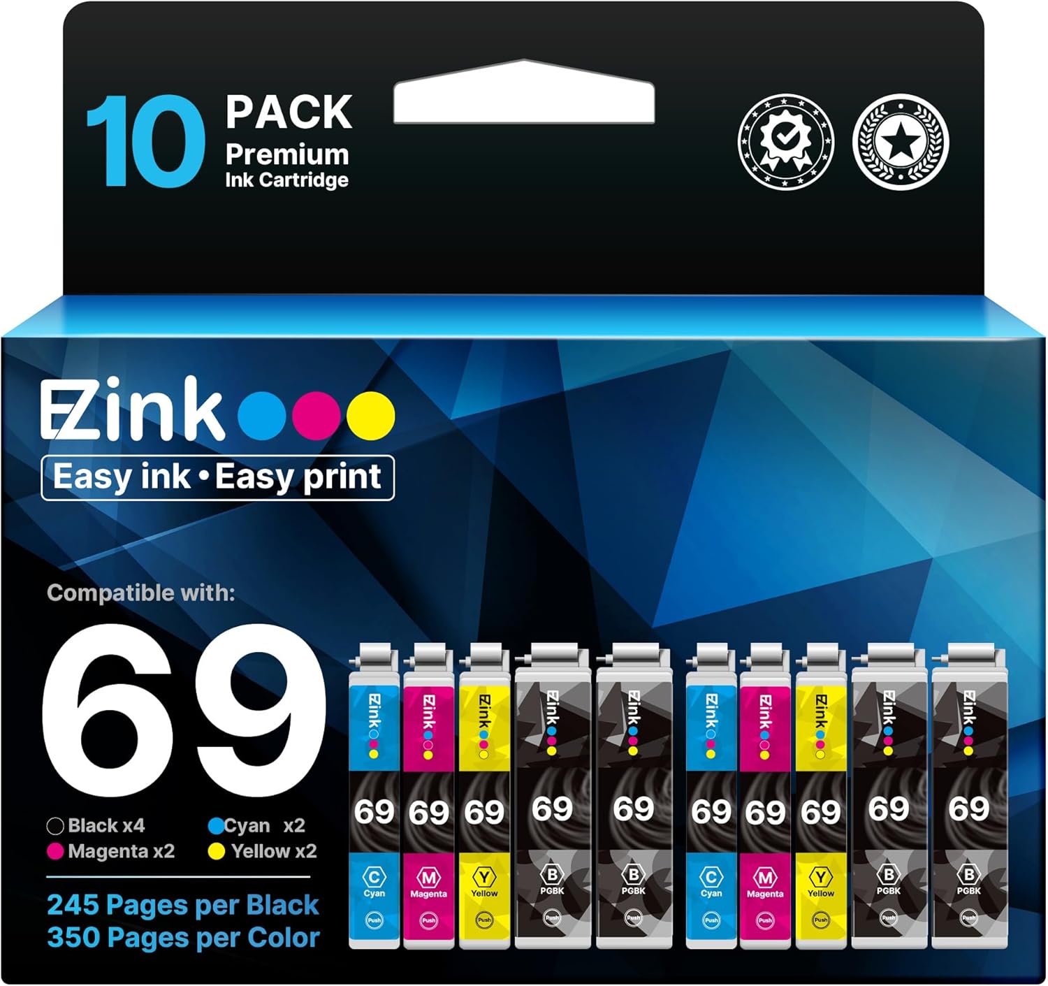 E-Z Ink Remanufactured Ink Cartridge Replacement for Epson 69 T069 to use with Stylus CX5000 CX6000 CX7000F CX8400 CX9400 NX215 NX305 NX400 NX415 NX510 NX515 Workforce 1100 30 310 615 (10 Pack)