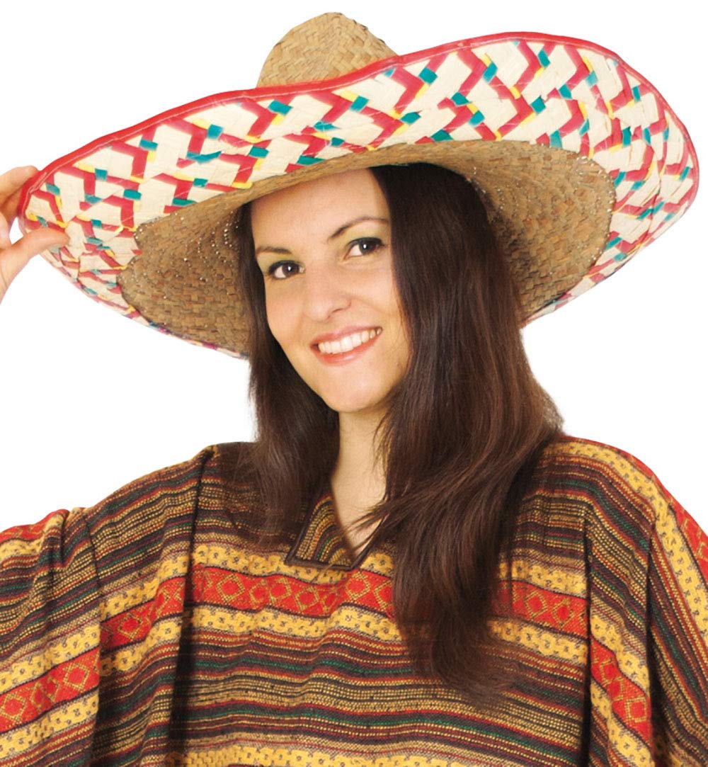 Karnevalsteufel Sombrero-Set Mexikanerhüte in bunten Farben mit rotem Rand