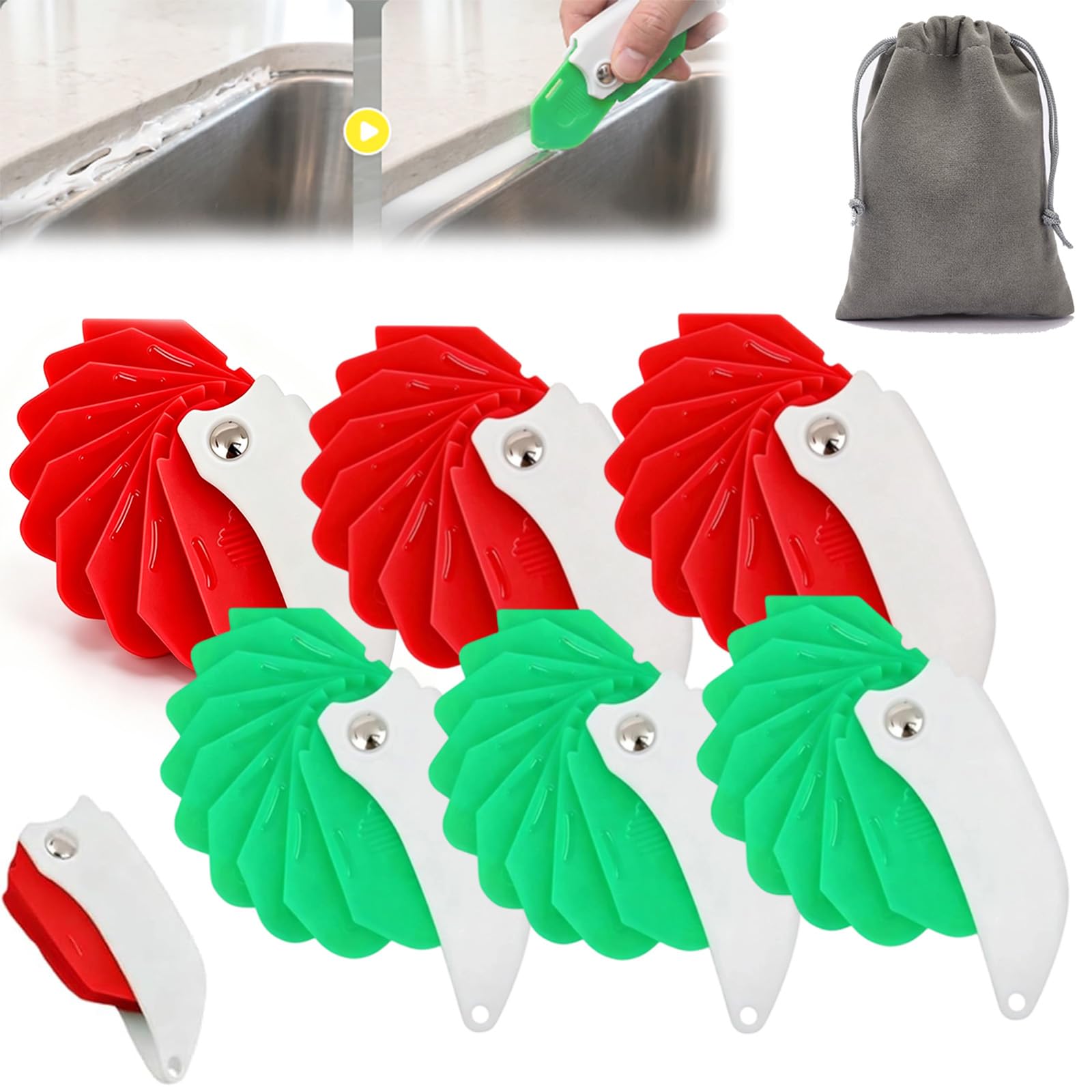 2sets 9 in 1 Seam Tool, ABS Folding Smooth Seam Tool, 9-in-1 Multifunctional Design Combines Spatulas, Caulking Tools, for Grout and Sealant Application Doors and Windows, No Wastage (6pcs,Mix)