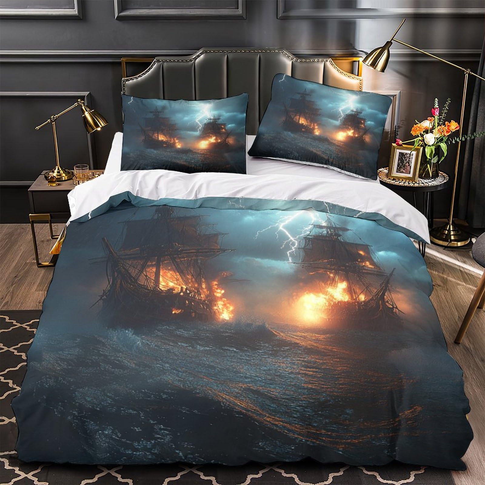 Guerre navale historique parure de lit respirante pour chambre familiale Super King