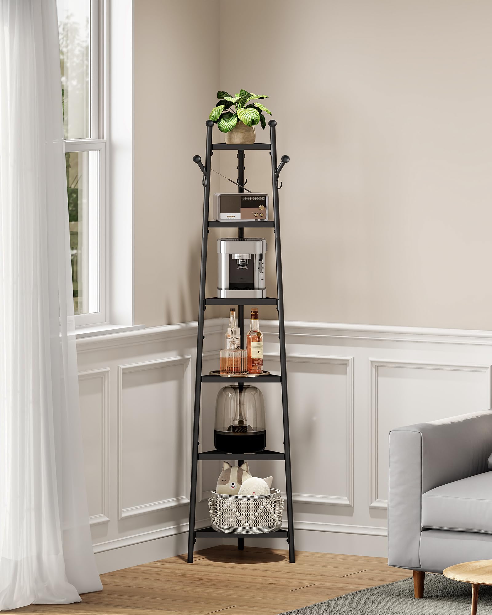 CHOEZON Organiseur de Casseroles, Structure Métallique, Support pour Casseroles et Poêles pour Rangement des Ustensiles, 3 Crochets en S, Gain de Place, pour Cuisine, Salon, Chambre, Noir DTPR15BB