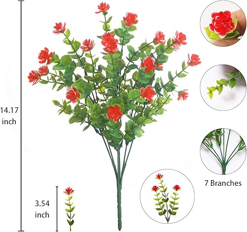 Miniatura 6 de Flores artificiales para exteriores, 8 ramos resistentes a los rayos UV, flores falsas de plástico para exteriores, plantas verdes artificiales para