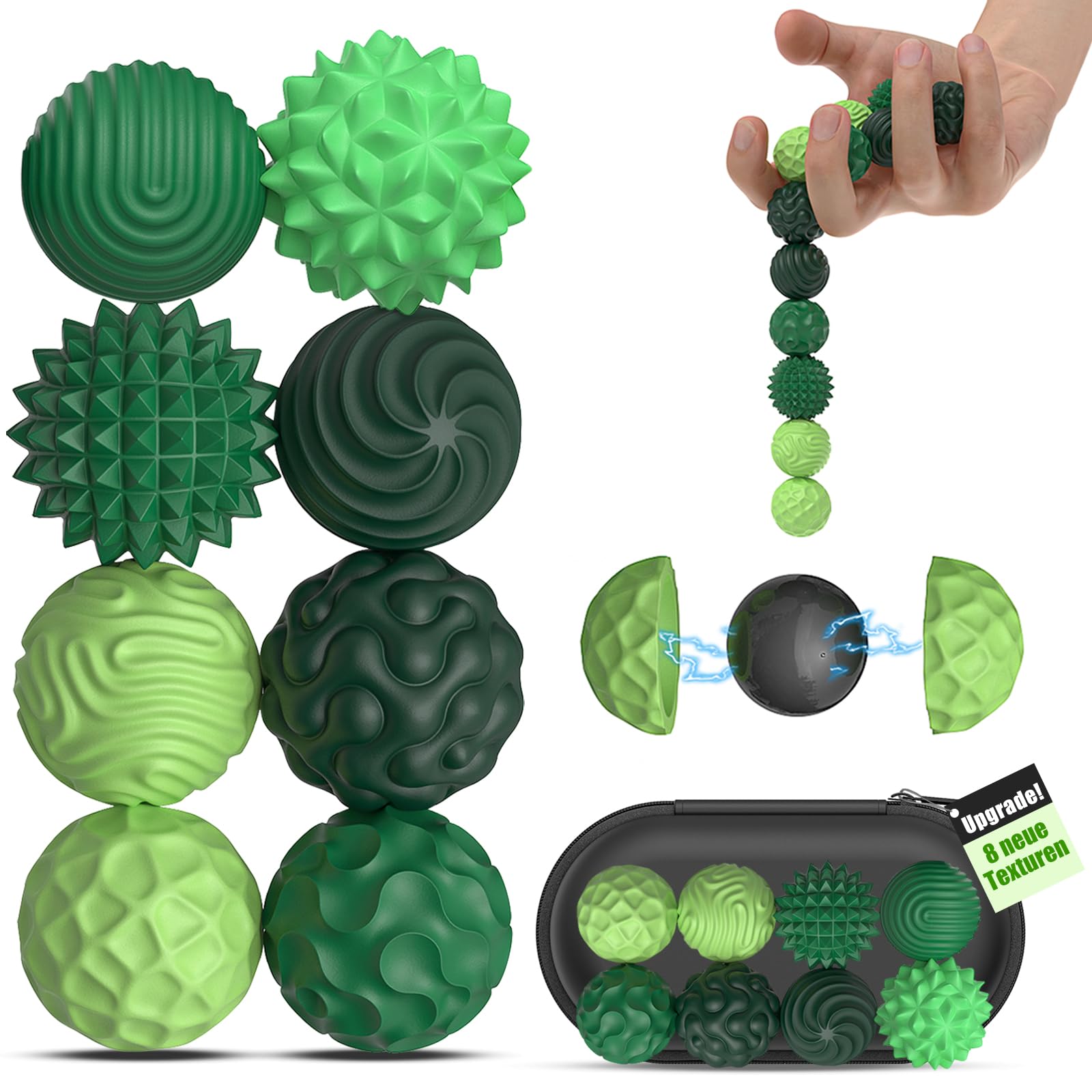 8 STK Magnetische Kugeln Stressball Fidget Balls Silikon Magnetische Stressbälle Sensorik Bälle mit 8 Texturen, Anti-Stress Spielzeug Hilfsmittel Autismus & ADHS Fidget Toys für Erwachsene Stressabbau
