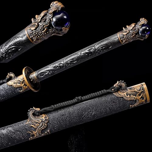 Miniatura 9 de HERO SWORD Espada ancha de dragón dorado, espada china de acero al manganeso afilado, Tang Heng Dao, hoja de espiga completa, espada samurai,