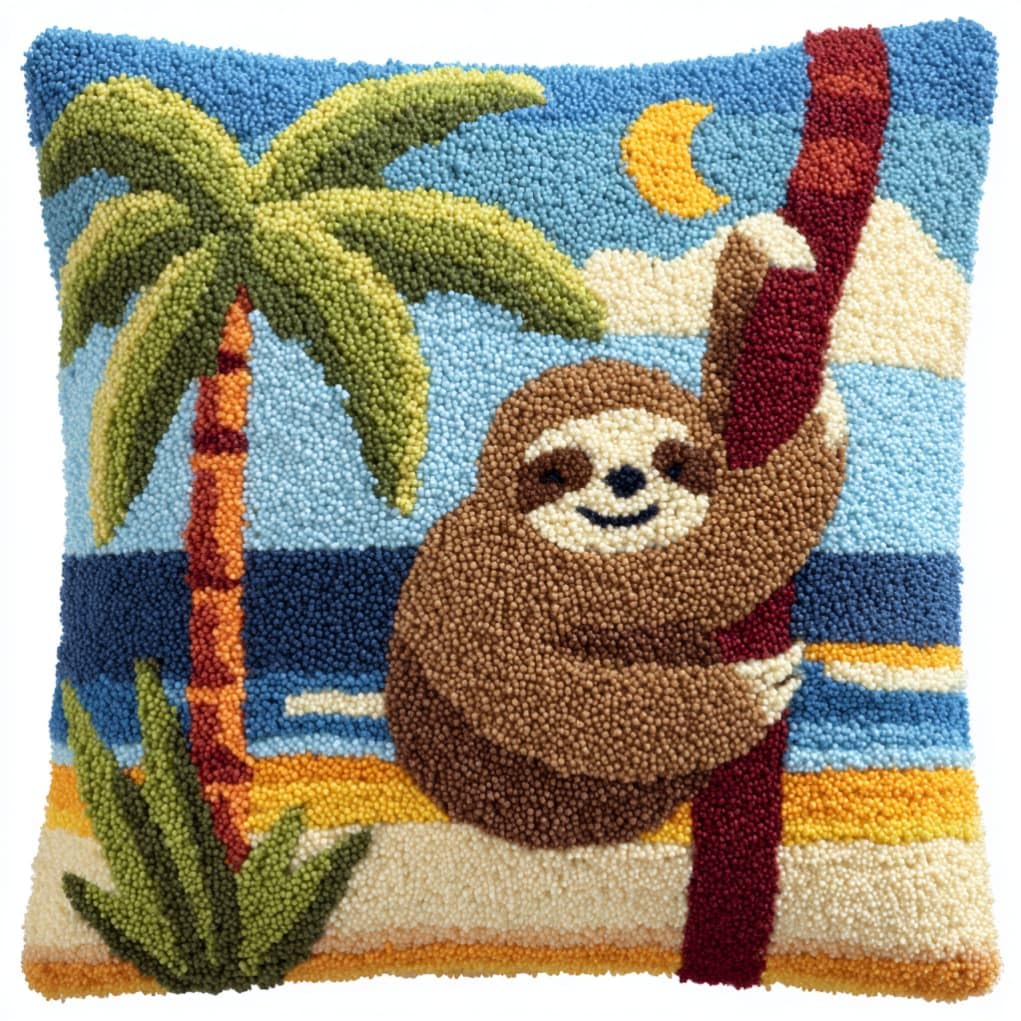 AxiangziK Latch Hook Embroidery Kit,Sloths DIY Throw Cushion Cover 43X43Cm