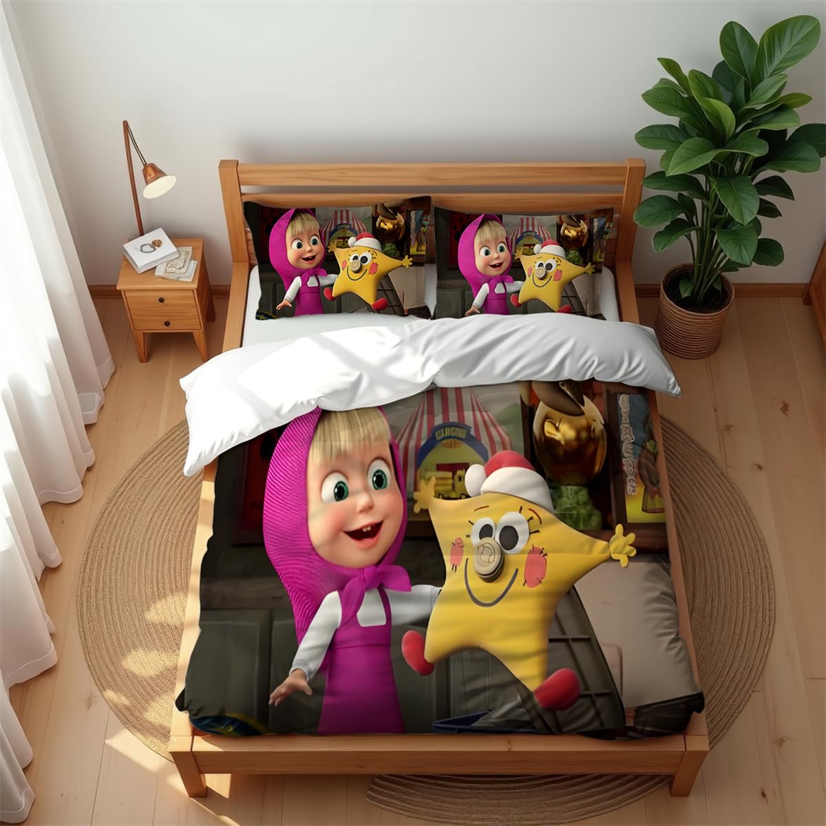 Ste-X Bear 05 Masha And The Bear Ultra Soft 210 Thread Count Cotton Bedding Set Breathable Anti-Mite Duvet Cover (,220X230cm(King))