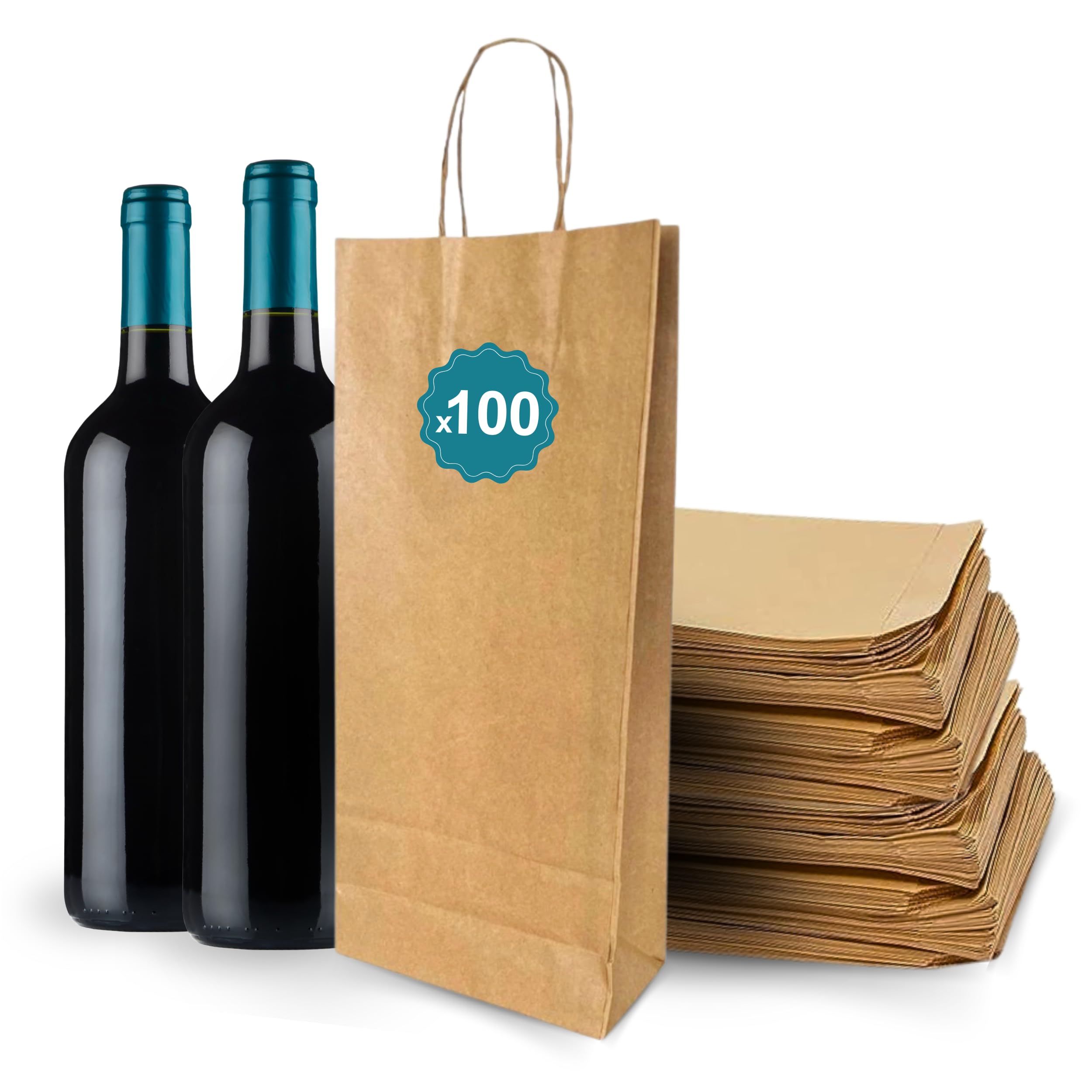 Espirito Rebelde 100 Bolsas para 2 Botellas de Vino 18x8x34cm | Diseño Elegante | Transporte Seguro con Asas Reforzadas | Ideal para Tiendas de Vino | Regalos: Navidad y Fiestas