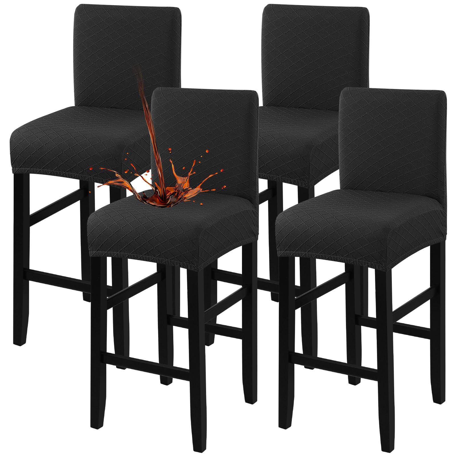 Fuloon Waterproof Bar Stool Covers, High Elastic Fit Removable Washable Bar Chair Covers with Back, The ideal length for the backrest and seat cushion is approximately 15 inches