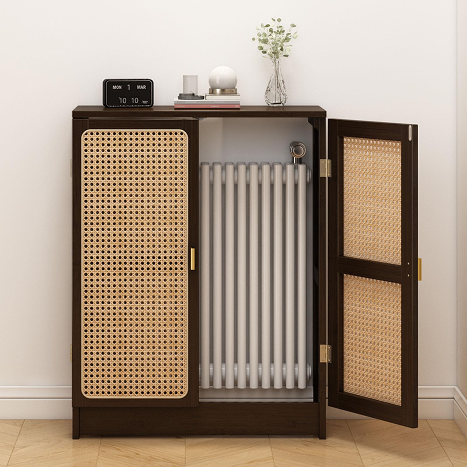 Copritermosifone In Rattan Moderno Copritermosifone In Legno Design a Doppia Anta Con Ampio Piano Lavoro Adatto per Soggiorni e Bagni 50x25x70cm