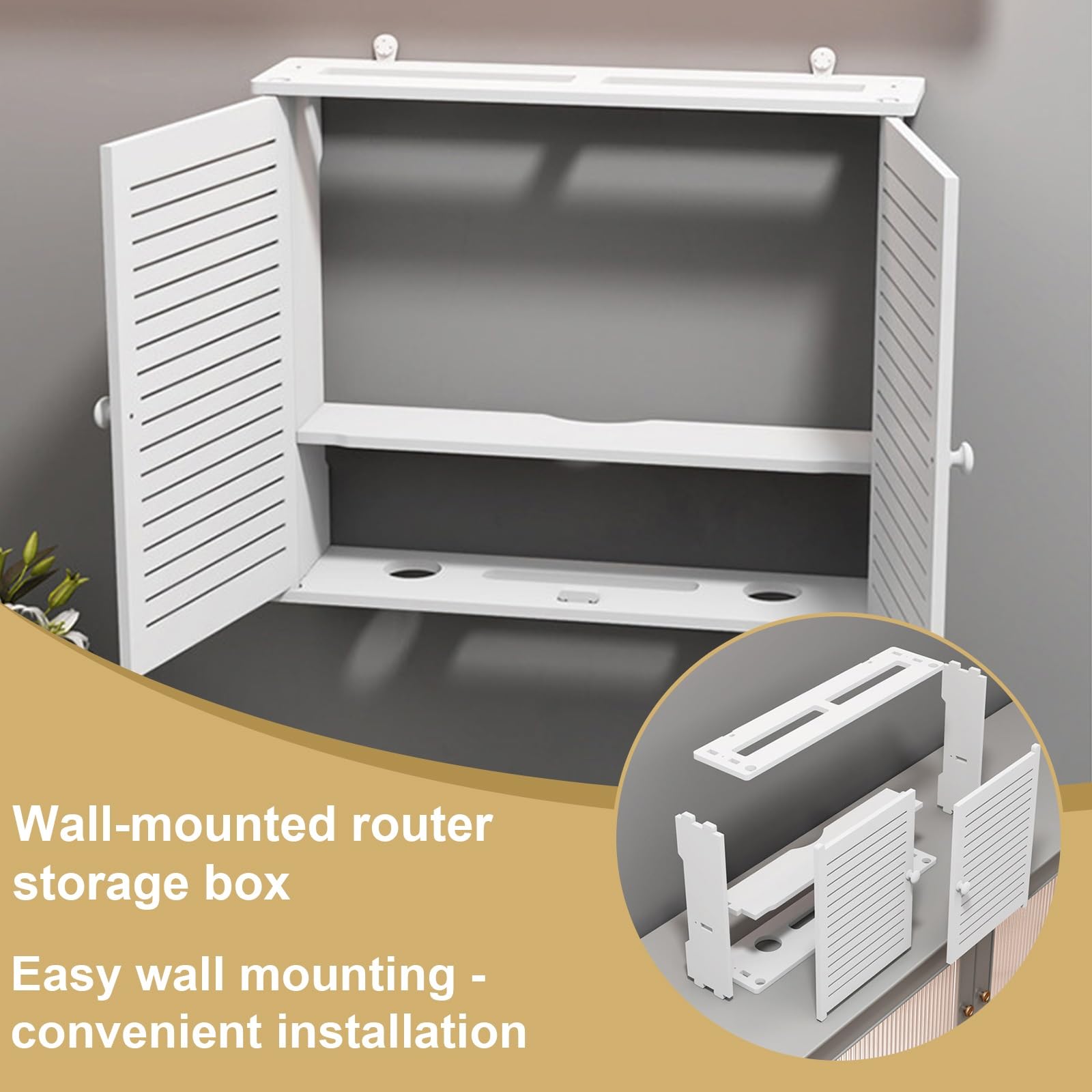Montowany na ścianie router WiFi Sto Box, szafka na kabel, zmontowana do domu i biura, 40 x 11 x 58 cm / 15.8x4.3x22.8in (15,8 x 4,3 x 22,8 cala), półka na router, oszczędność miejsca