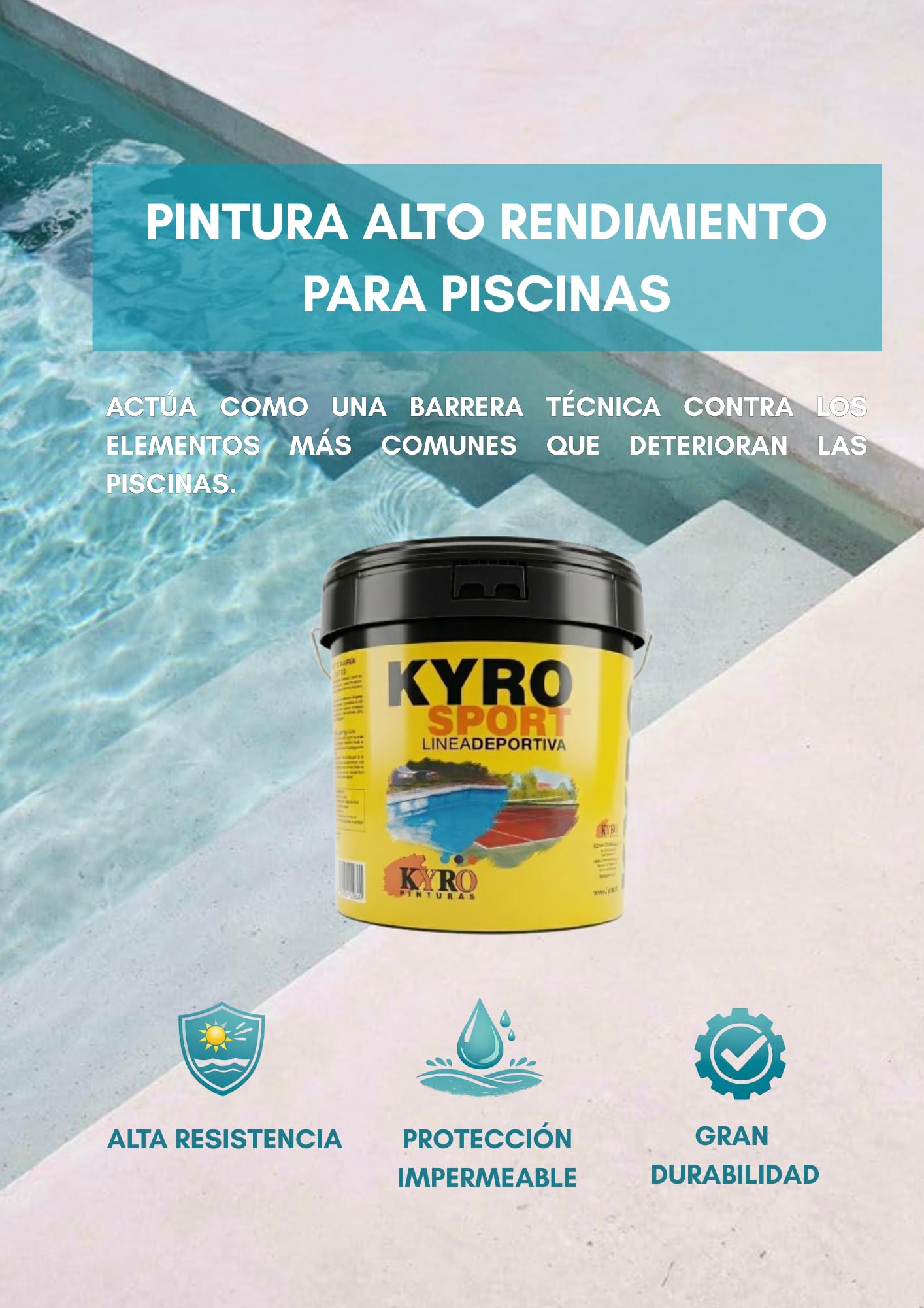 Pintura acrílica para Piscinas de gran resistencia al agua - Azul y Blanco - 14L y 4L (Blanco, 4 Litros)