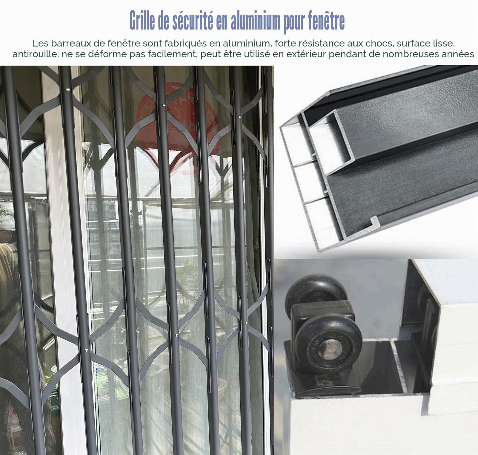 Garde Corps Fenetre Grille de Sécurité pour Porte-fenêtre/Porte Coulissante Anti-effraction avec Serrure, Barreaux de Sécurité Gris pour Fenêtre, Grille de Sécurité Pliable(W80xH120cm/32x48in)