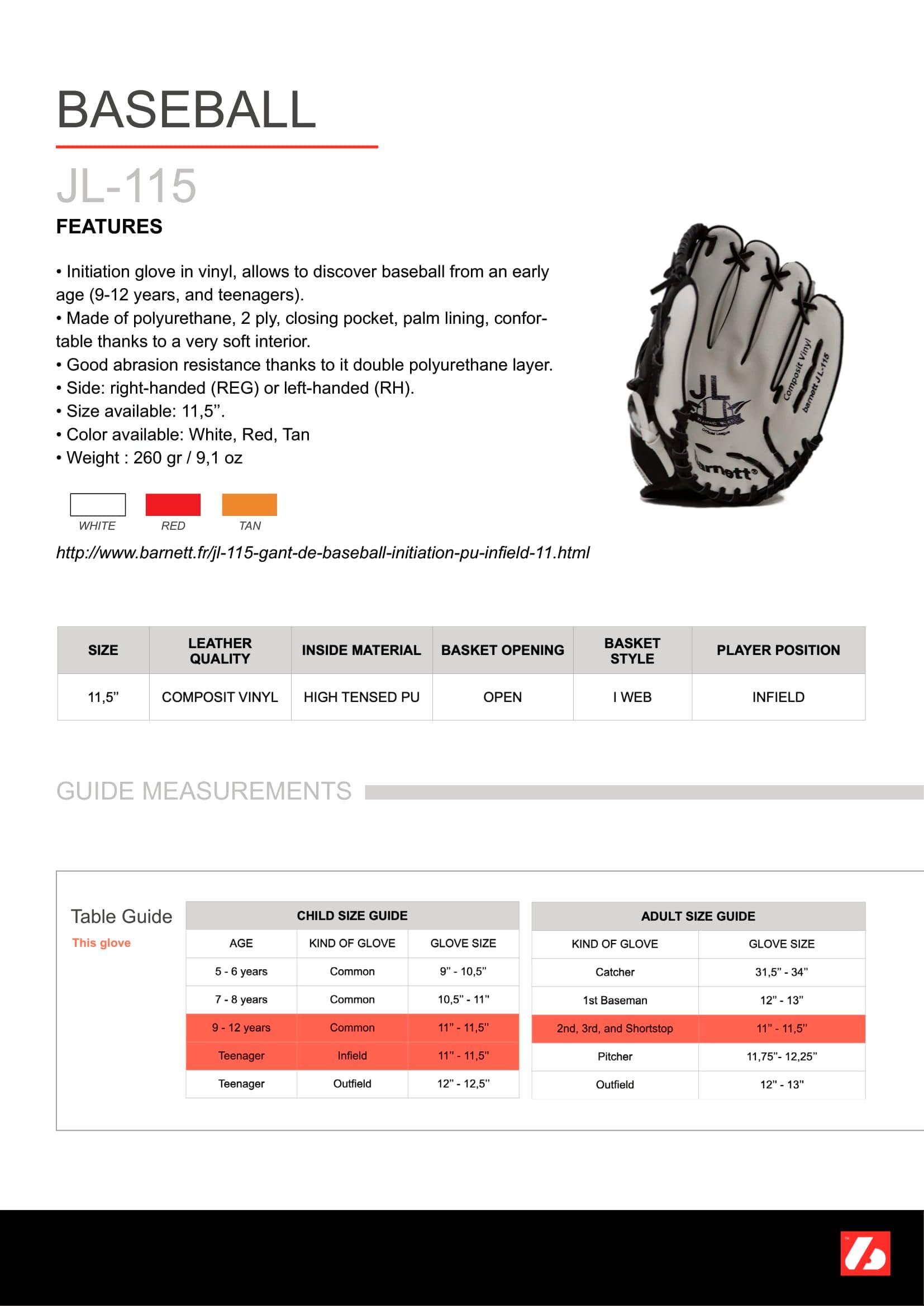 JL-115 – Guanto da baseball outfield