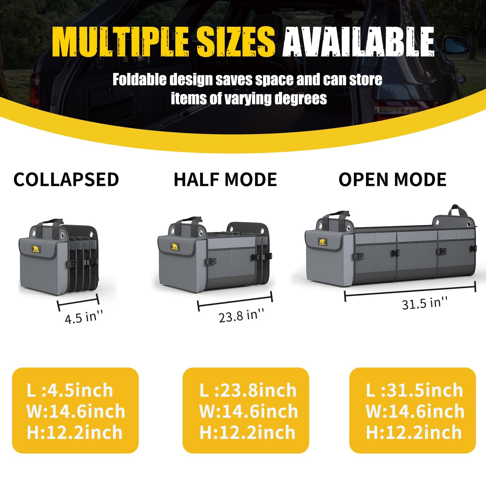 MIKKUPPA Organizer per bagagliaio con refrigeratore, grande organizer per auto, 100 l, in tessuto Oxford 1680D, pieghevole, con 2 cinghie regolabili, per auto, camion, Suv (grigio)