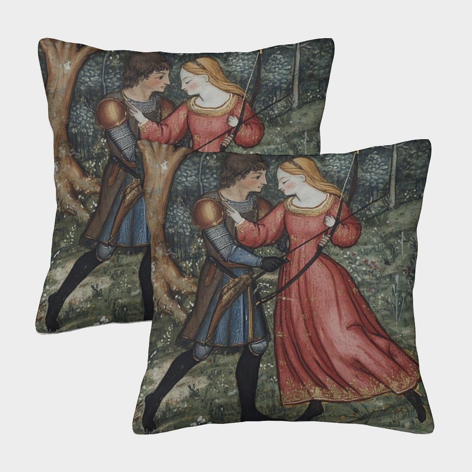 kaiyun 2 Pack Medieval Lovers,The Archer And The Lady Personalised Cushion Cover Home Sofa Decoration 45x45cm Pillow Covers