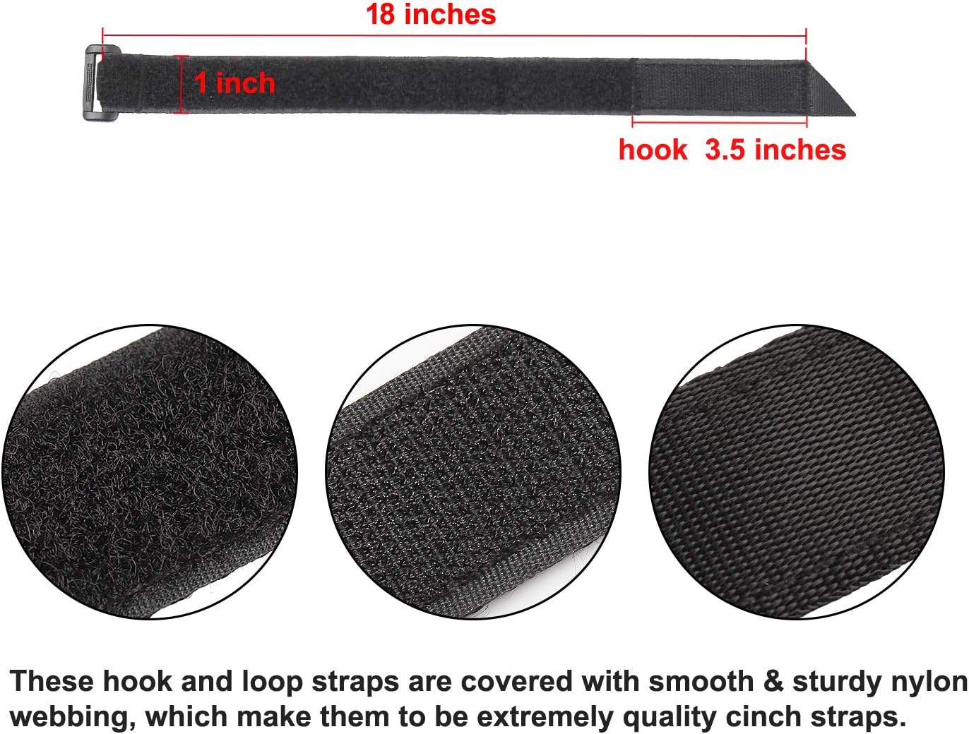 Ayaport Cinch Straps 1" x 18" Sturdy & Reusable Hook and Loop Covered with Nylon Webbing Securing Buckle Straps for All Purpose Cord Wrap Organizer Storage 8 Pack plus 4pcs Cable Ties (8, 1" x 18")