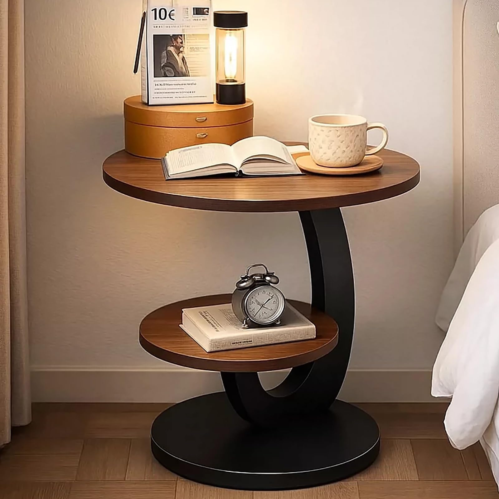 SXZenSpace Nightstand, Wood Bedside Table, Double Layer Storage Night Stand for Living Room Hallway Bedroom(Black,40cm/15.7in)