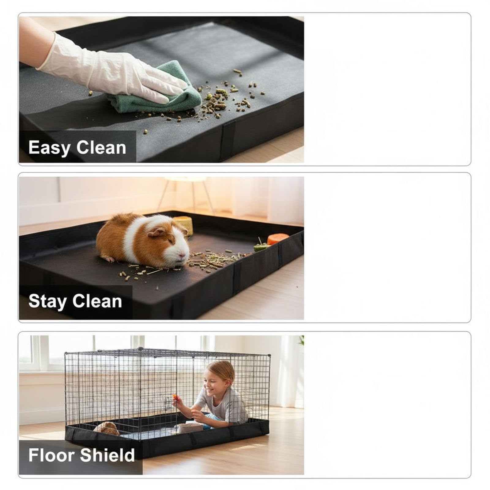 2 STK. Käfigeinlagen für Meerschweinchen, 119 x 61 cm Oxford-Gewebe, 9,5 cm hohe Seiten, Schwarze Bodenwanne als Ersatz für Kaninchen und Kleintiere, für drinnen und draußen