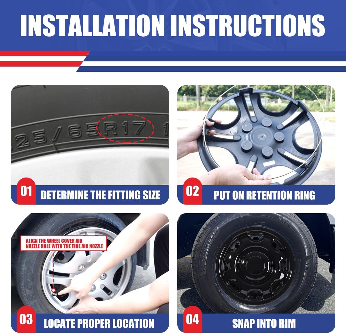 17" Hubcaps for 2010-2025 Ford F-150 XL Model Wheel Skins Compatible with Steel Wheels Snap-On Installation Set of 4 (17-Inch, Black Lacquer)