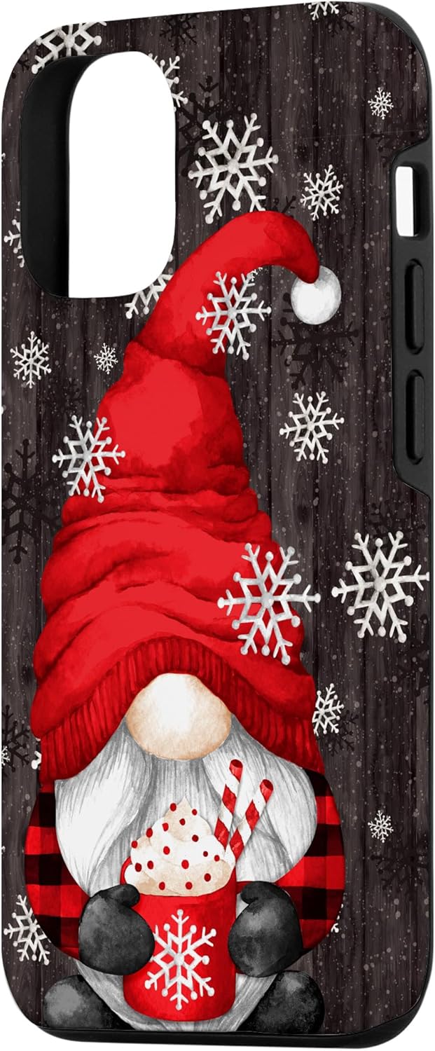 Red Christmas Gnome For Women With Hot Cocoa Mug Cute Xmas Case for iPhone 12/12 Pro