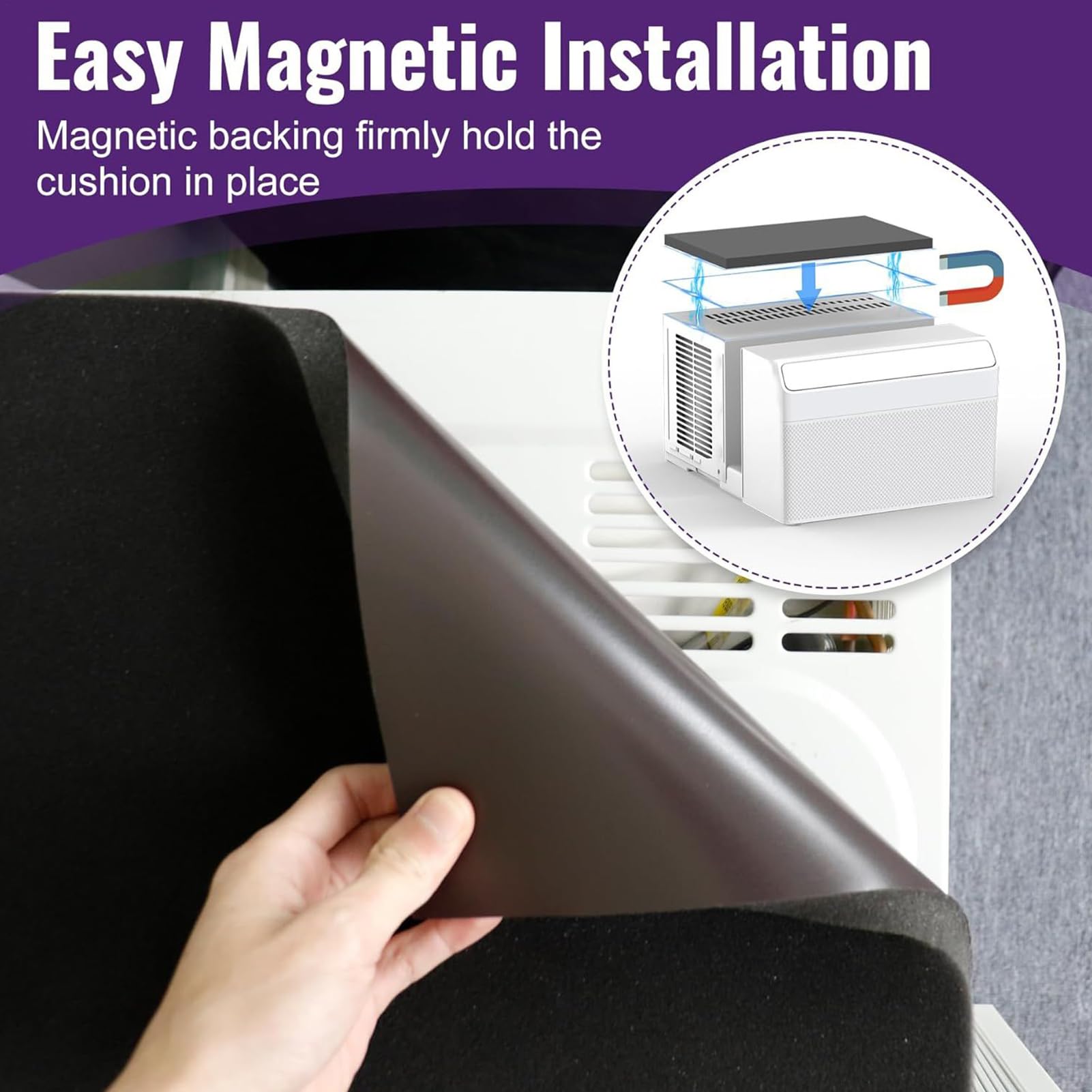 Tapete de aire acondicionado para exteriores, barrera de ruido de espuma magnética de 24 x 17 x 0.75 pulgadas, absorbente de vibraciones, almohadilla de refrigeración silenciosa para instalaciones