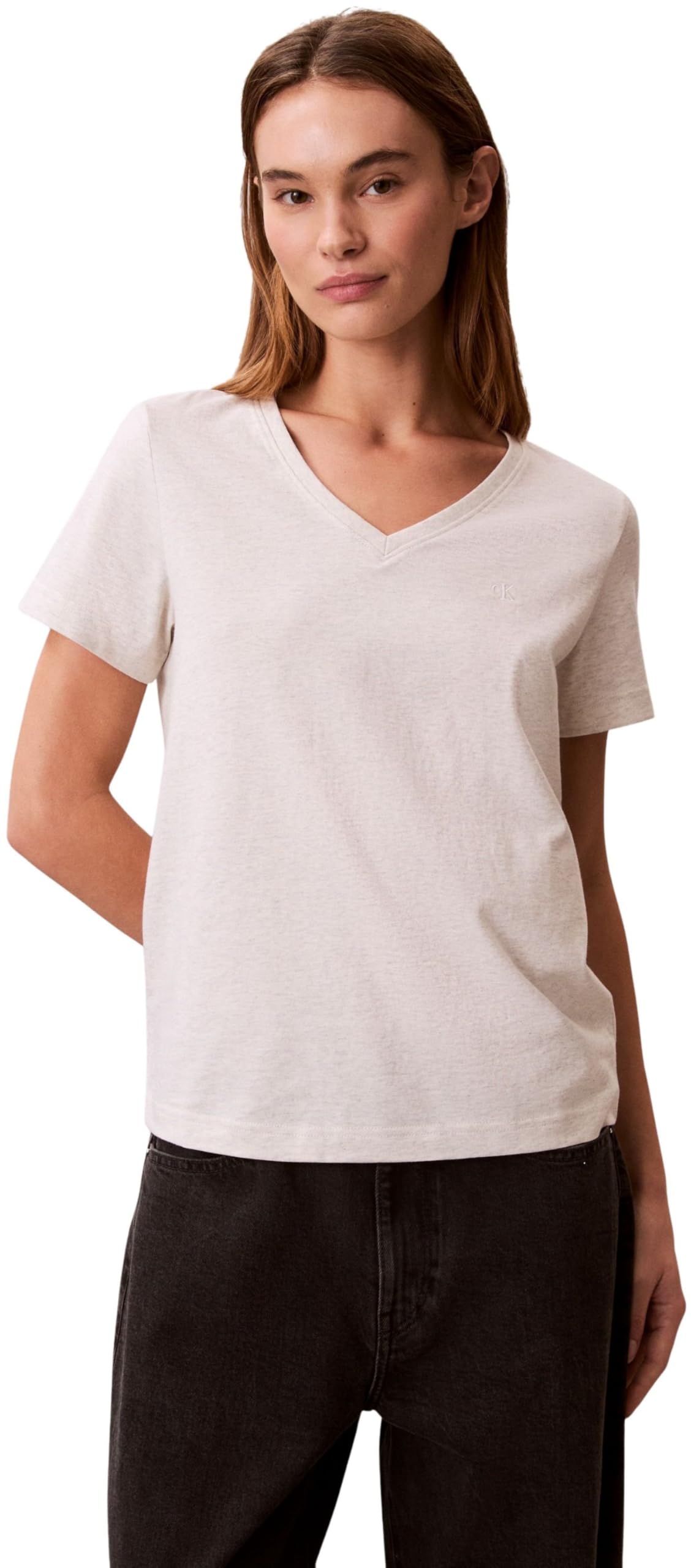 Calvin Klein Damen T-Shirt Kurzarm Archive Jersey Tee mit V-Ausschnitt